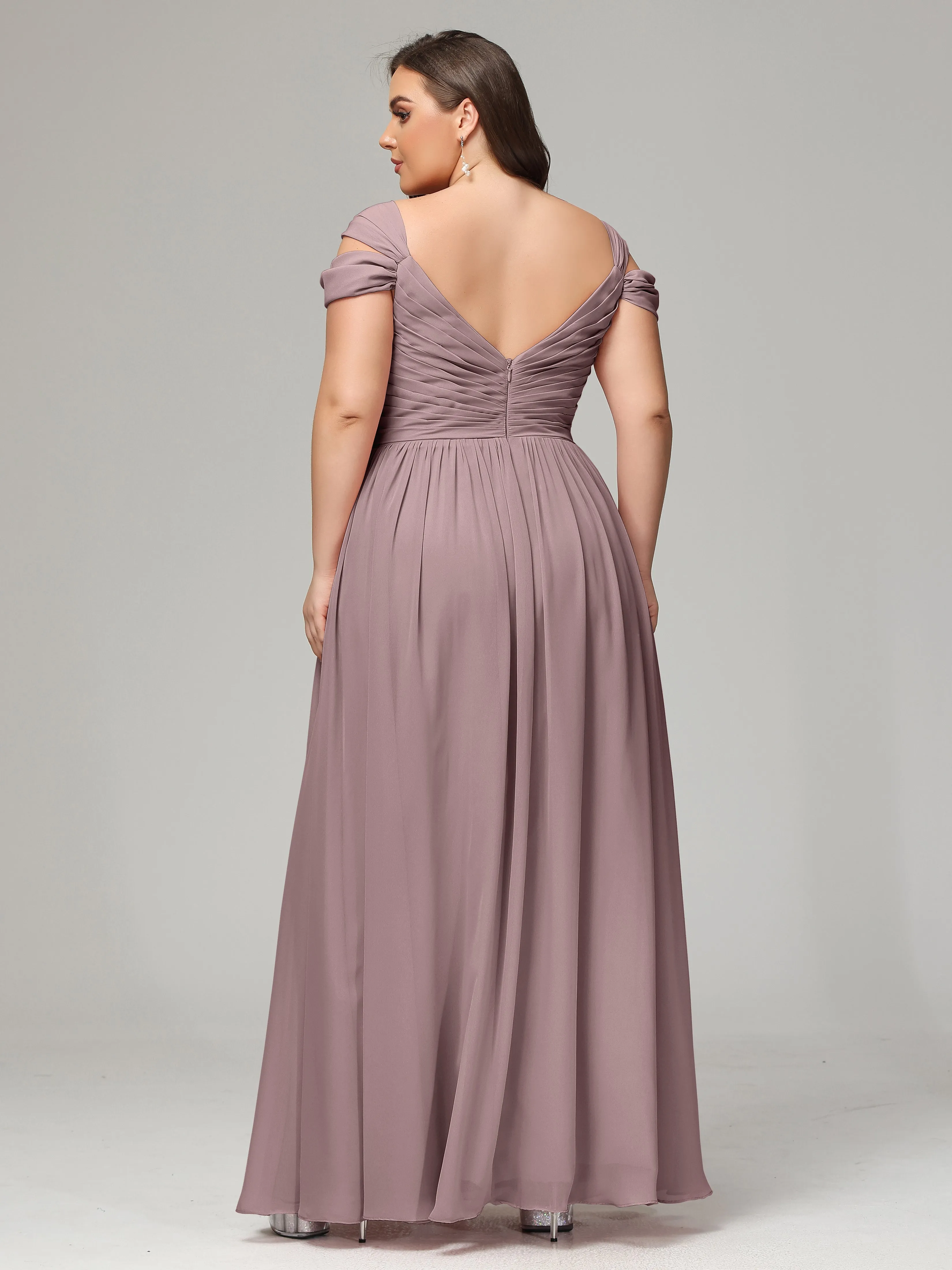 Cap Sleeves Chiffon Plus Size Bridesmaid Dresses With Split
