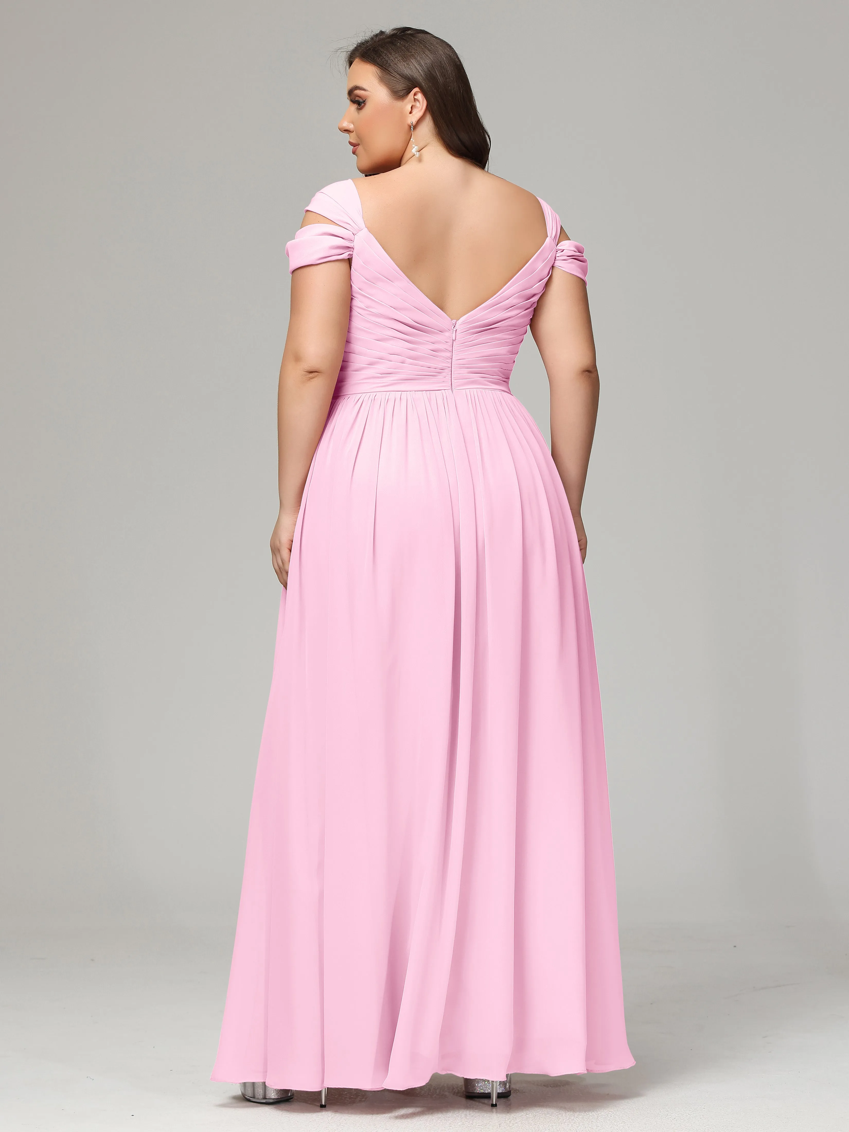 Cap Sleeves Chiffon Plus Size Bridesmaid Dresses With Split