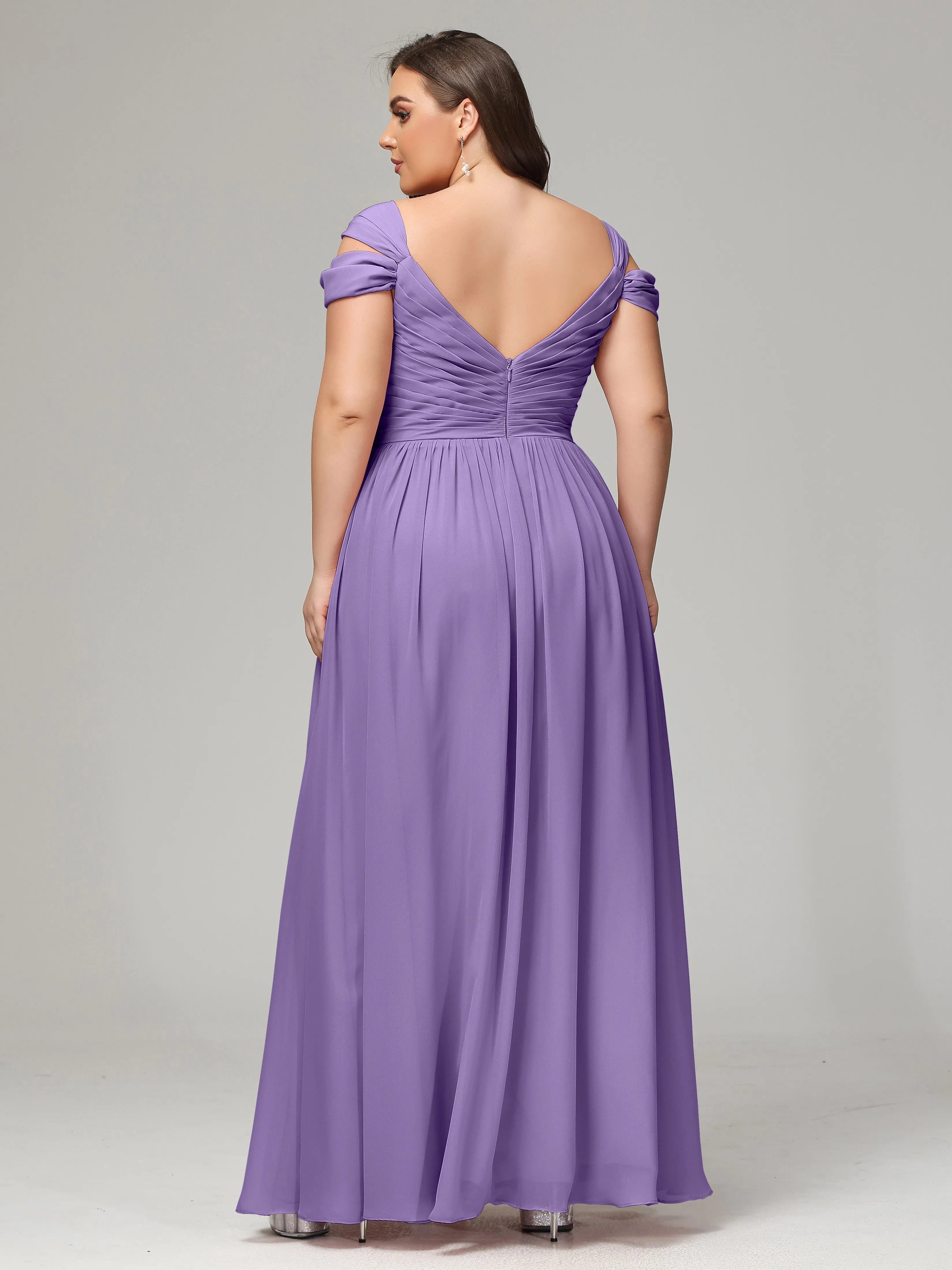 Cap Sleeves Chiffon Plus Size Bridesmaid Dresses With Split