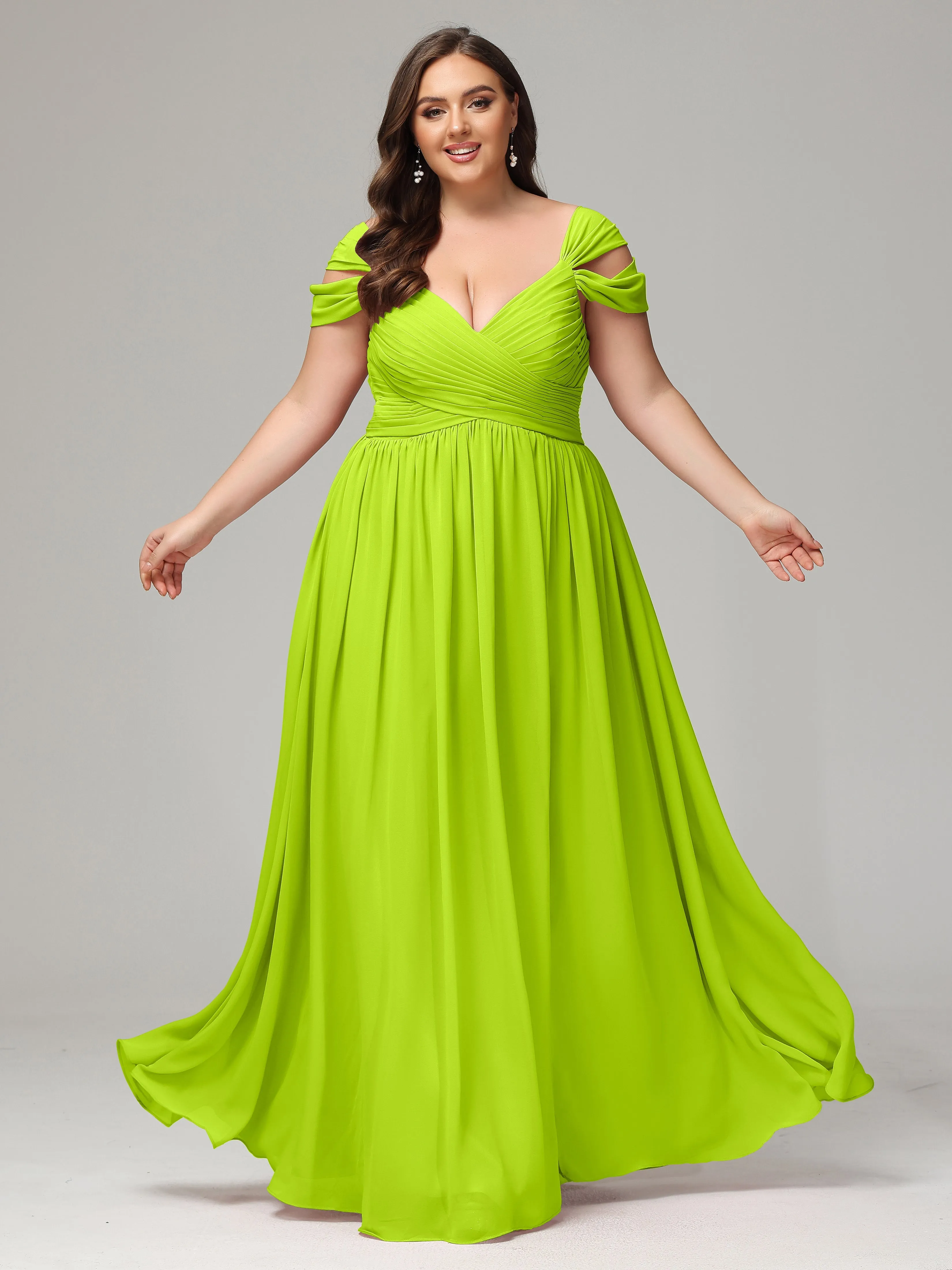 Cap Sleeves Chiffon Plus Size Bridesmaid Dresses With Split
