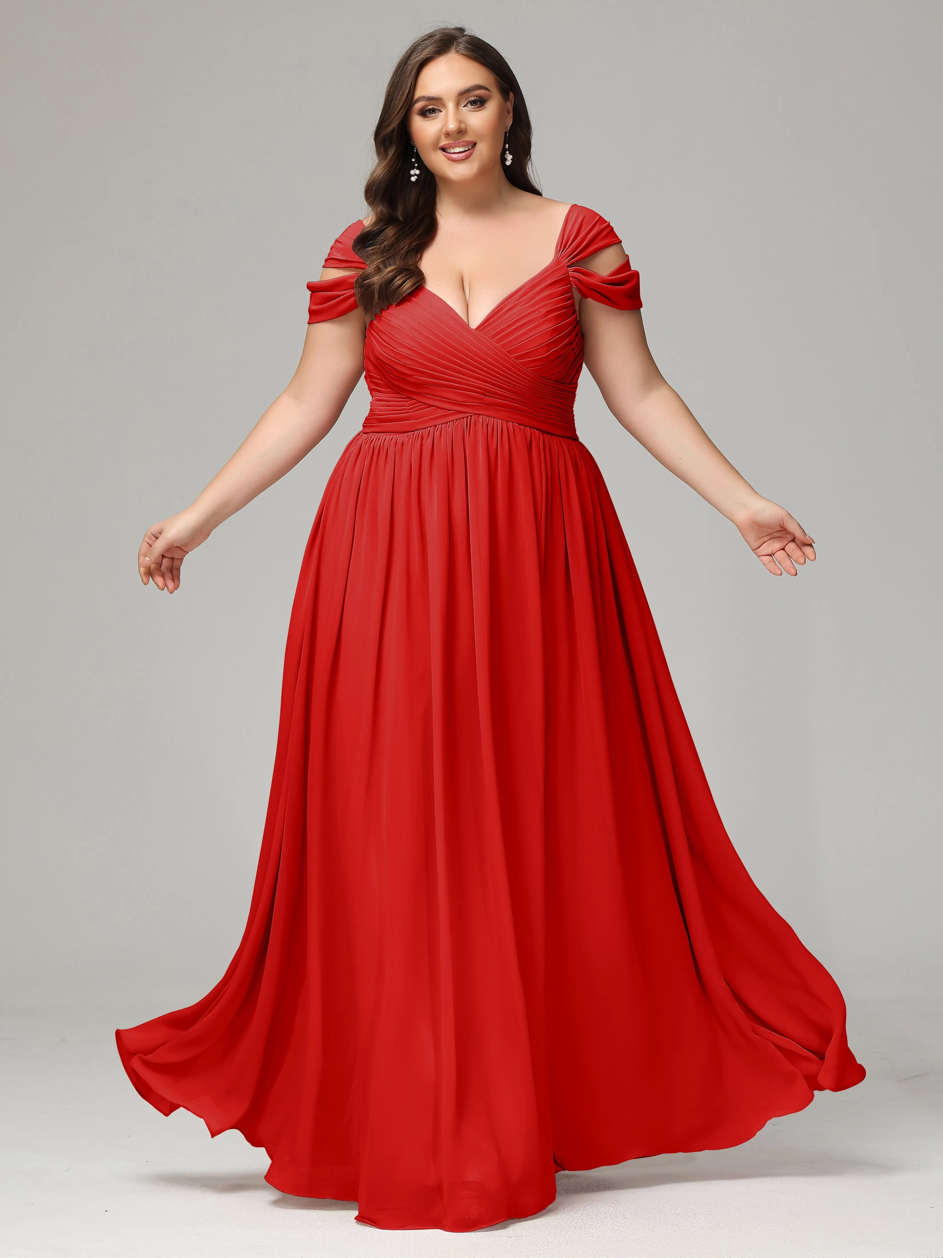 Cap Sleeves Chiffon Plus Size Bridesmaid Dresses With Split