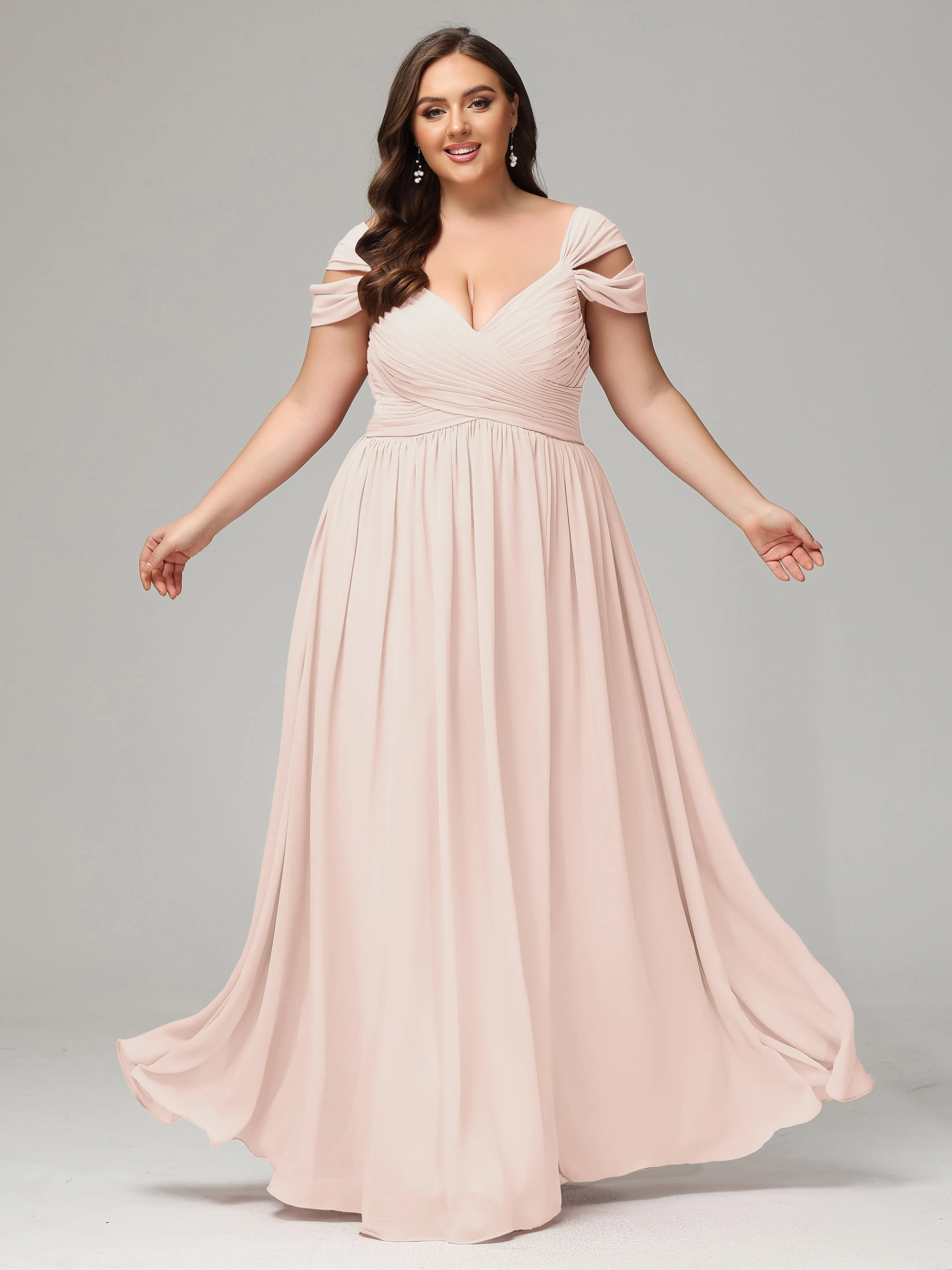 Cap Sleeves Chiffon Plus Size Bridesmaid Dresses With Split