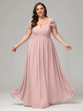 Cap Sleeves Chiffon Plus Size Bridesmaid Dresses With Split