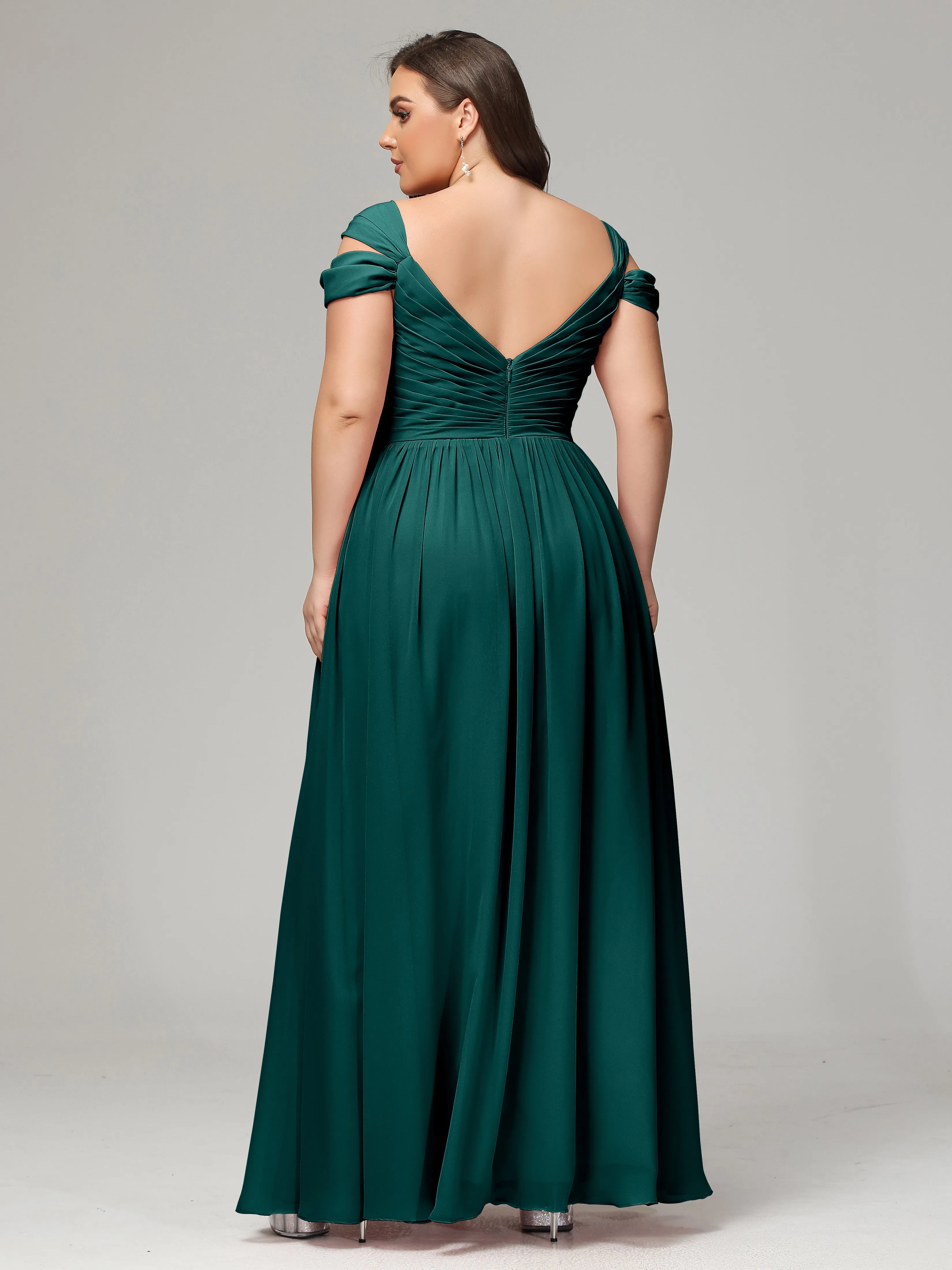 Cap Sleeves Chiffon Plus Size Bridesmaid Dresses With Split