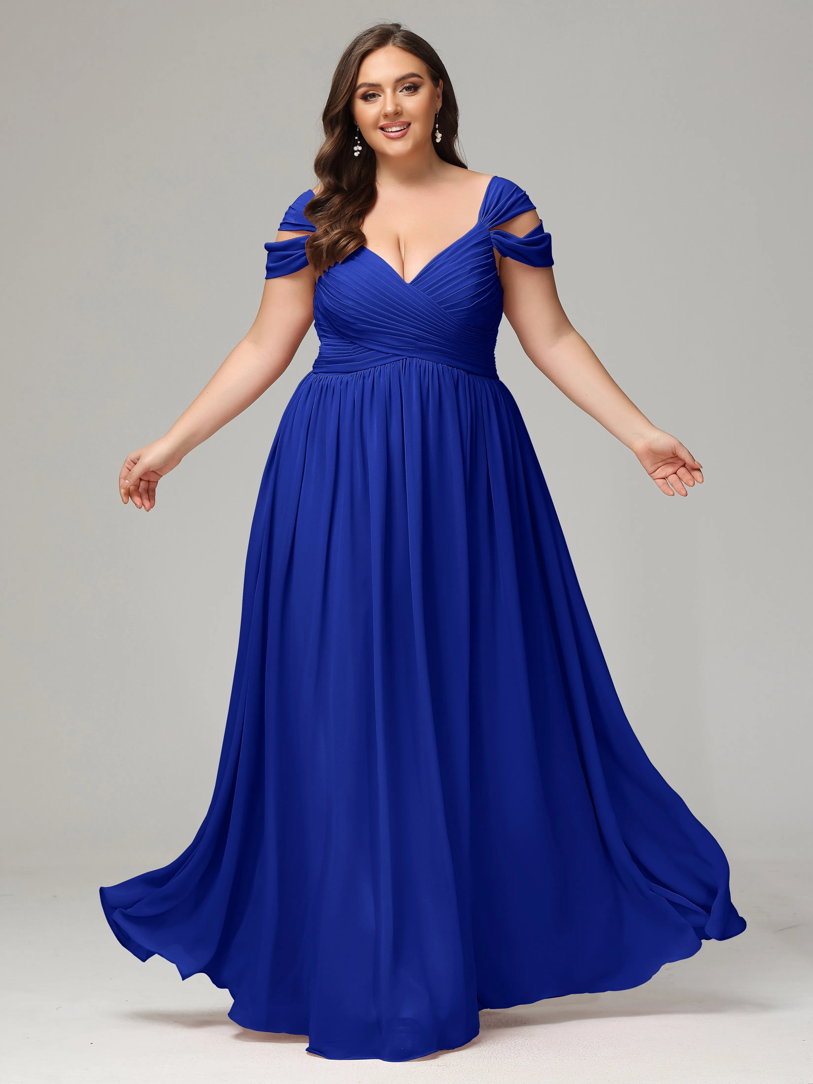 Cap Sleeves Chiffon Plus Size Bridesmaid Dresses With Split