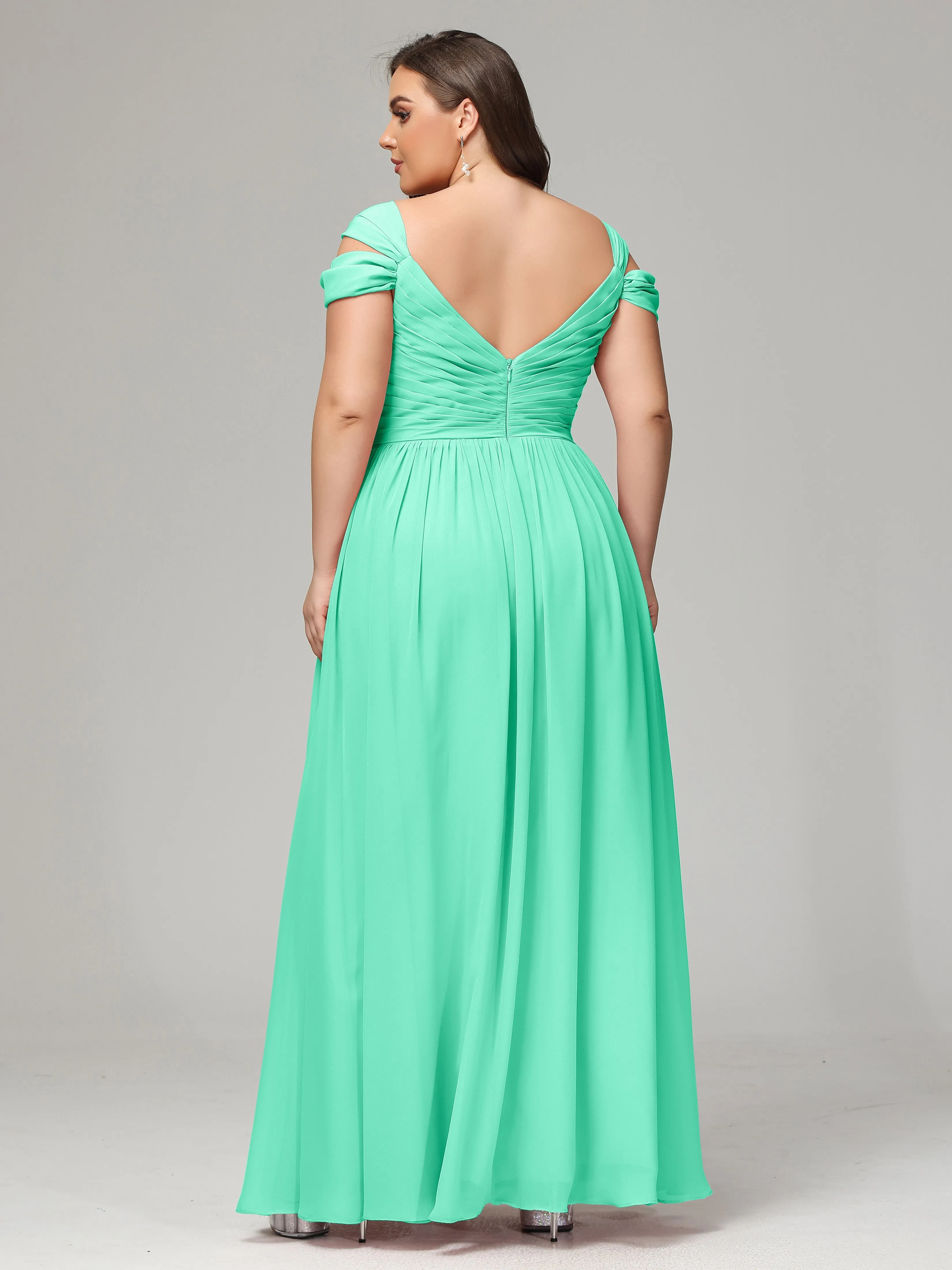Cap Sleeves Chiffon Plus Size Bridesmaid Dresses With Split