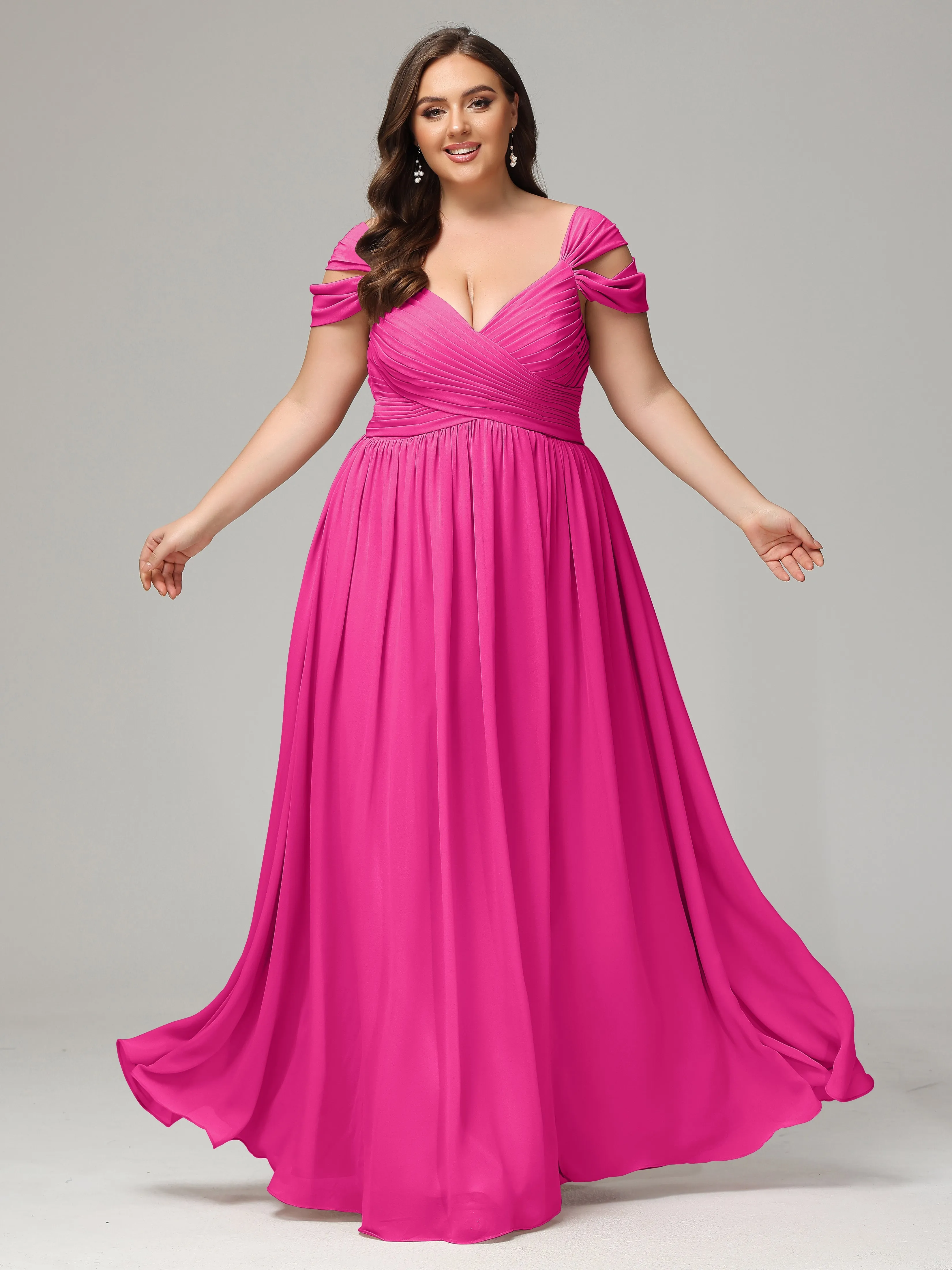 Cap Sleeves Chiffon Plus Size Bridesmaid Dresses With Split