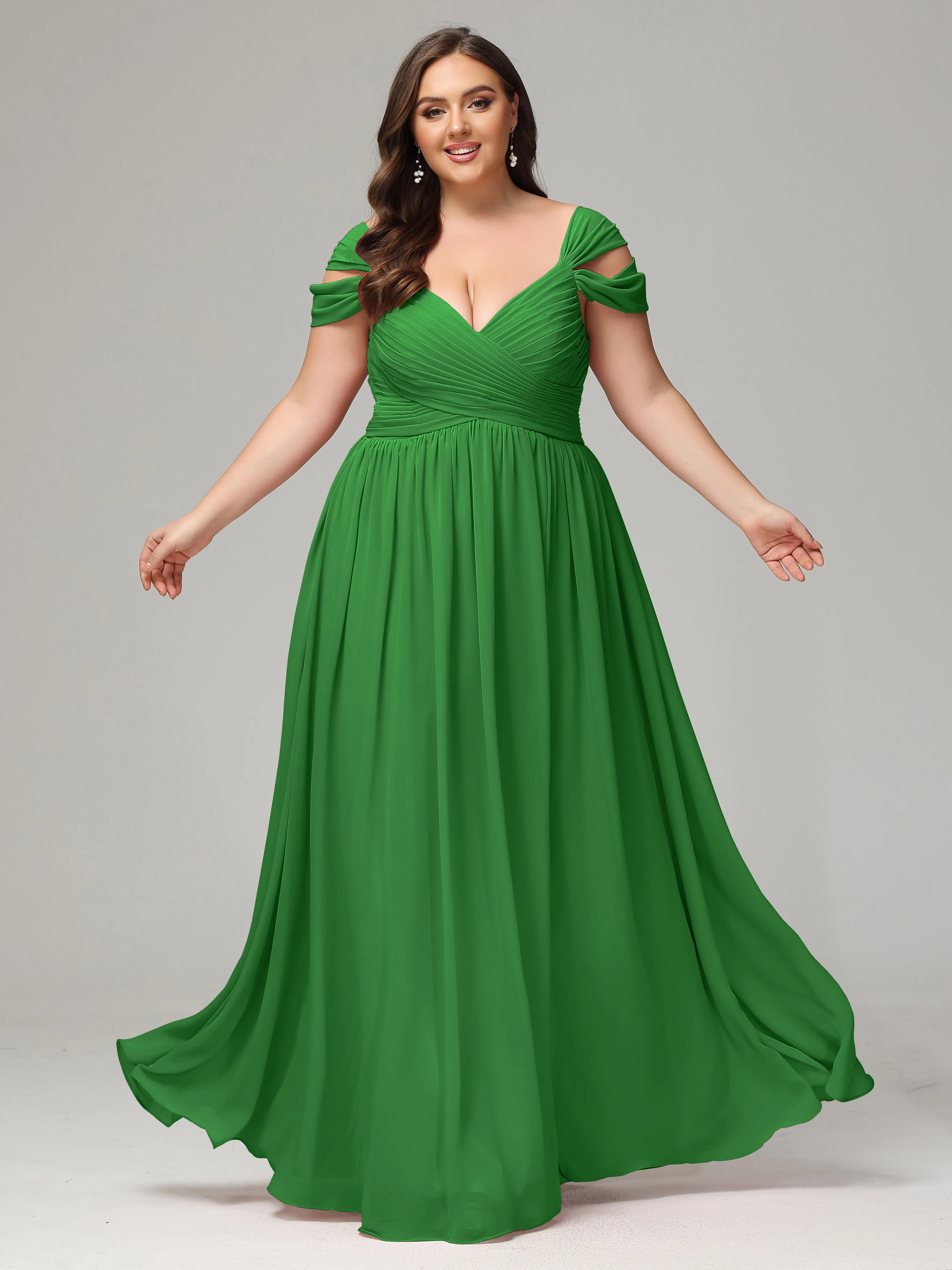 Cap Sleeves Chiffon Plus Size Bridesmaid Dresses With Split
