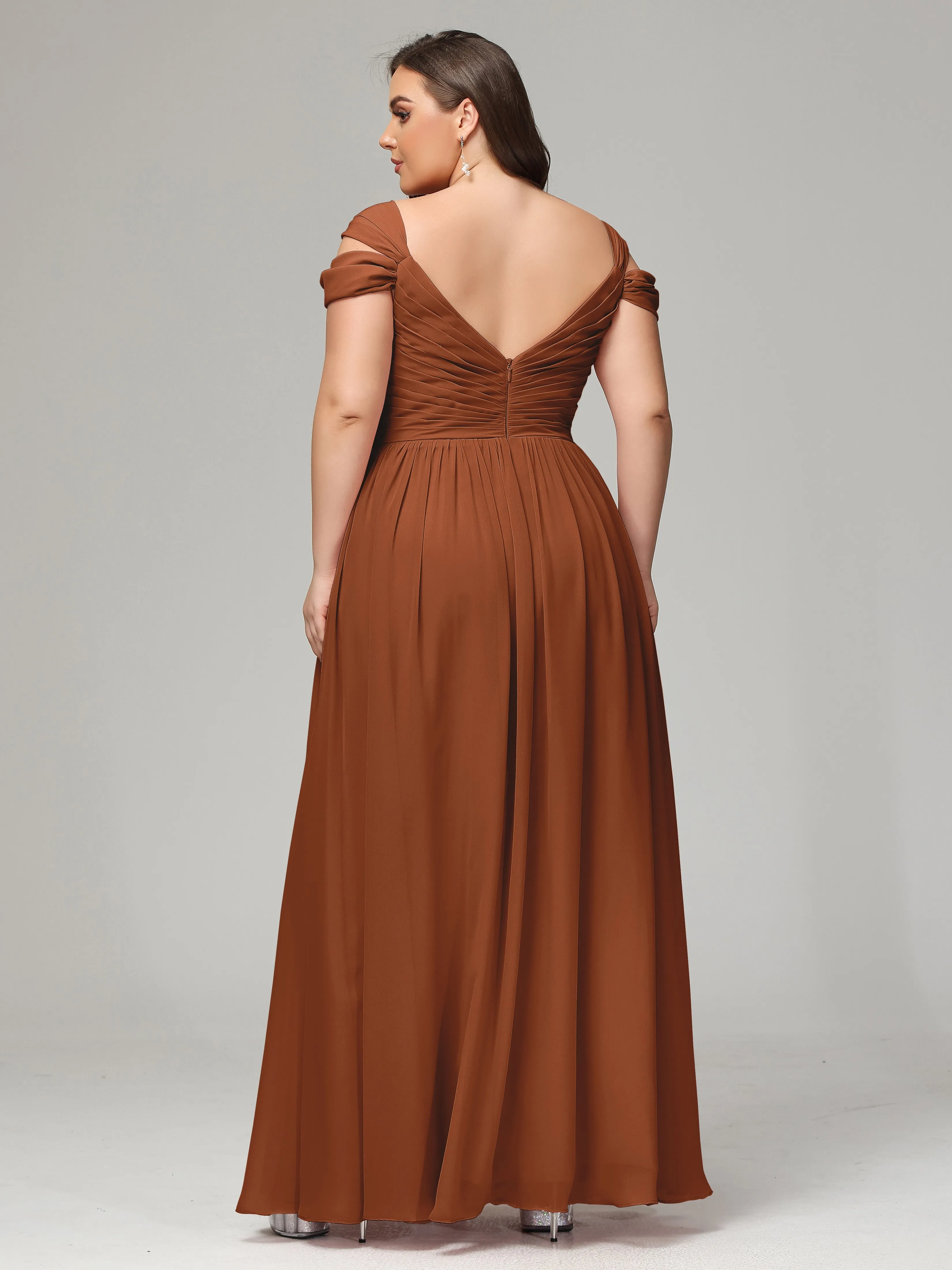 Cap Sleeves Chiffon Plus Size Bridesmaid Dresses With Split