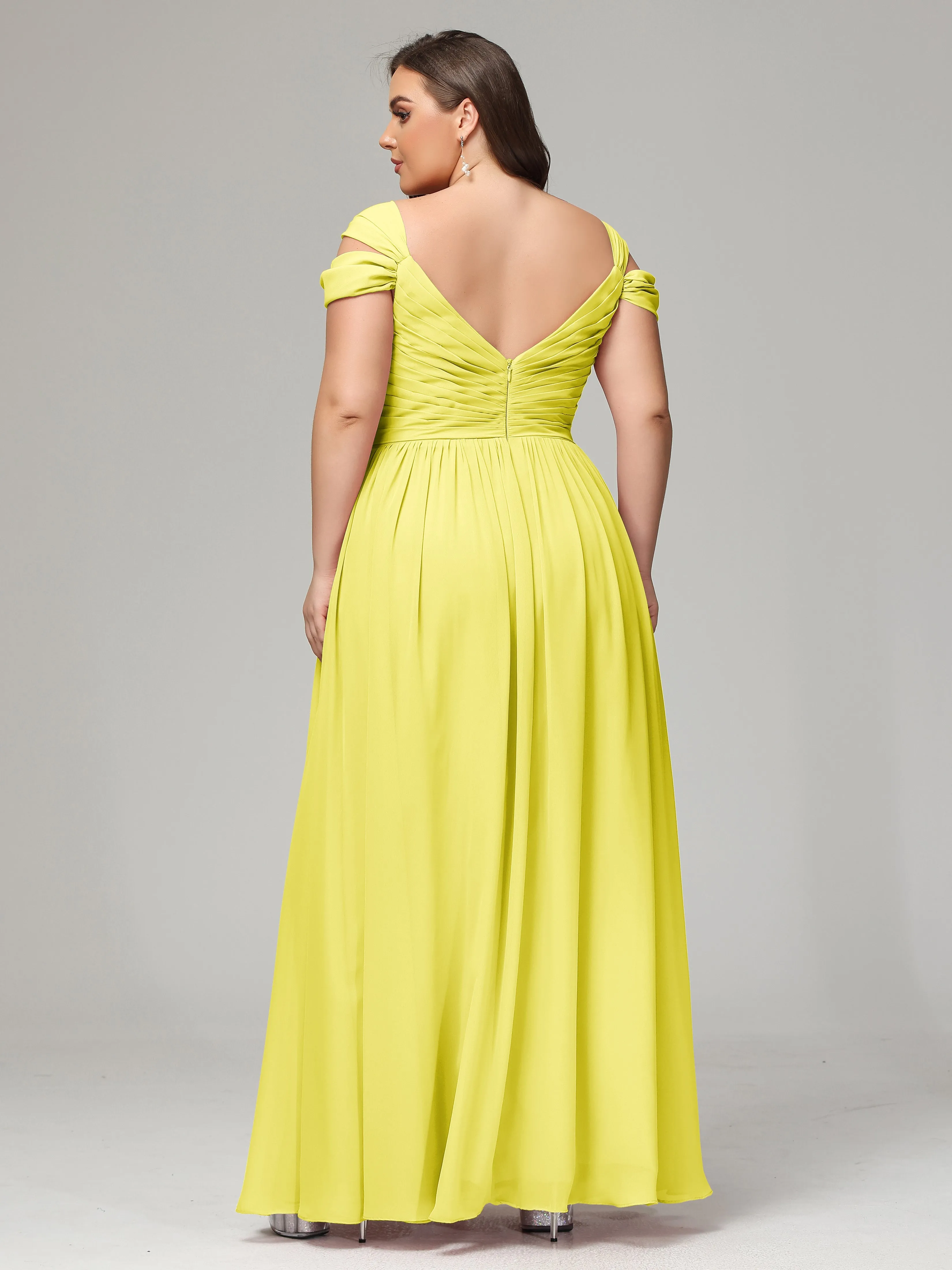 Cap Sleeves Chiffon Plus Size Bridesmaid Dresses With Split