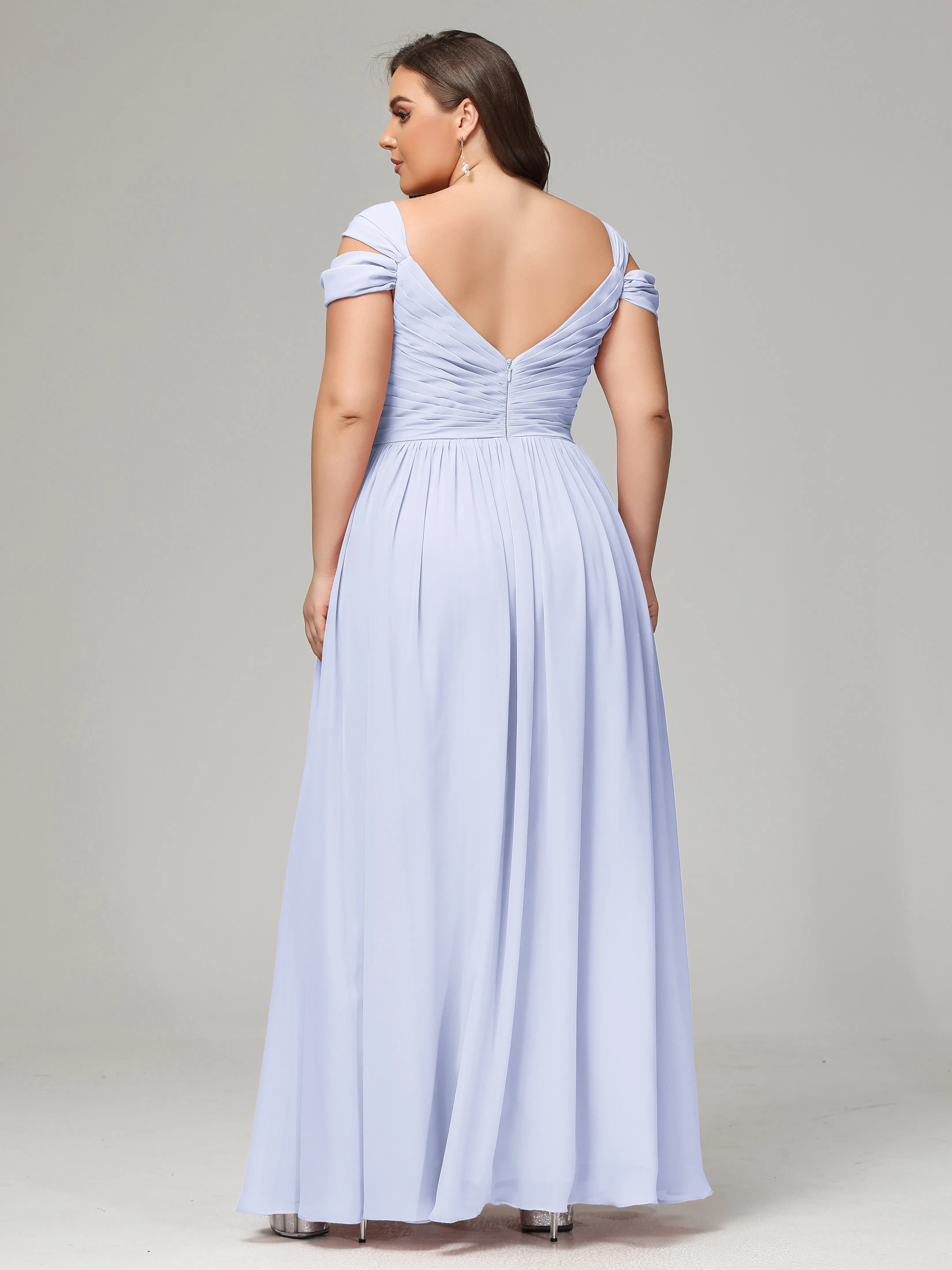 Cap Sleeves Chiffon Plus Size Bridesmaid Dresses With Split