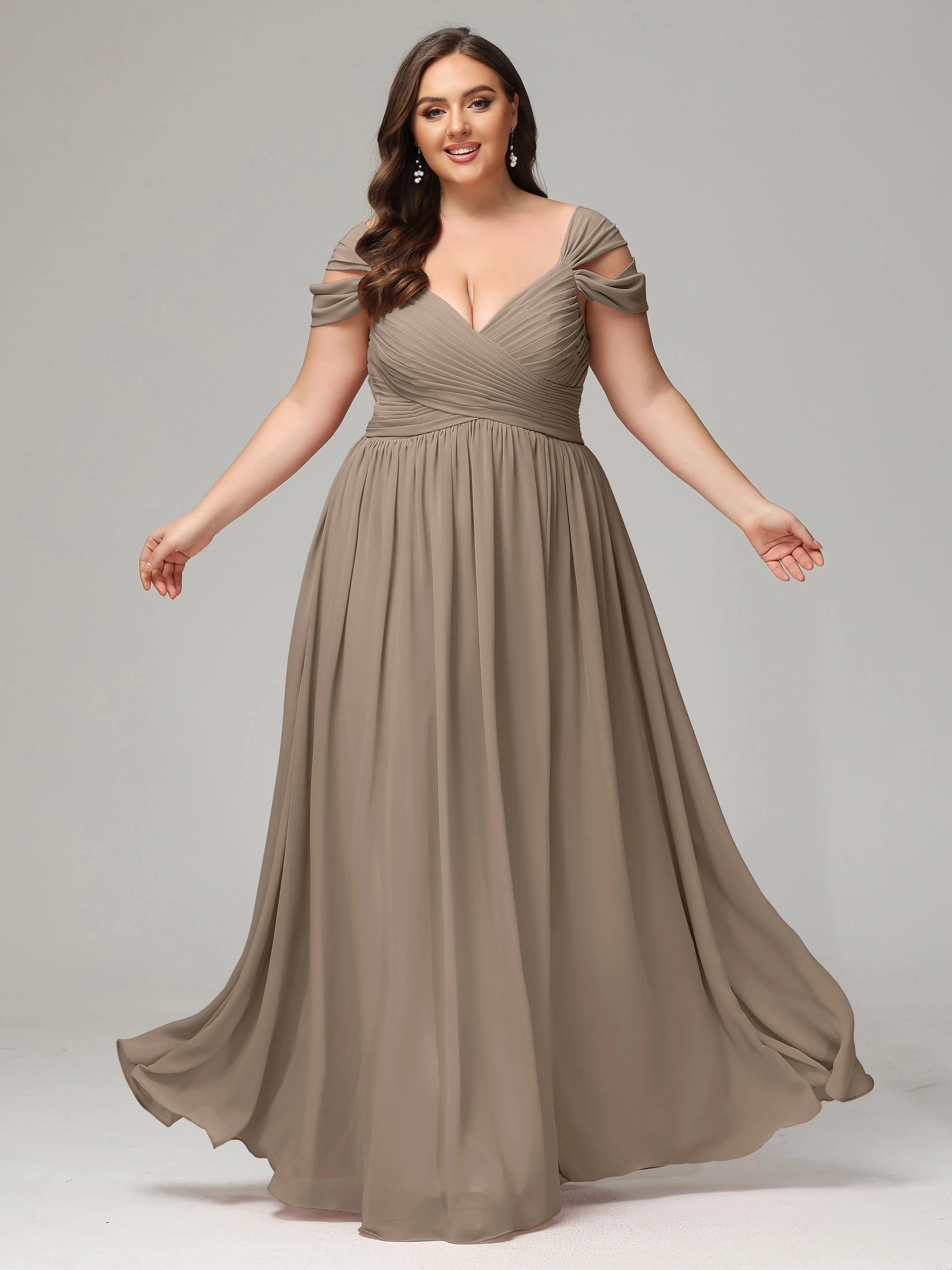 Cap Sleeves Chiffon Plus Size Bridesmaid Dresses With Split