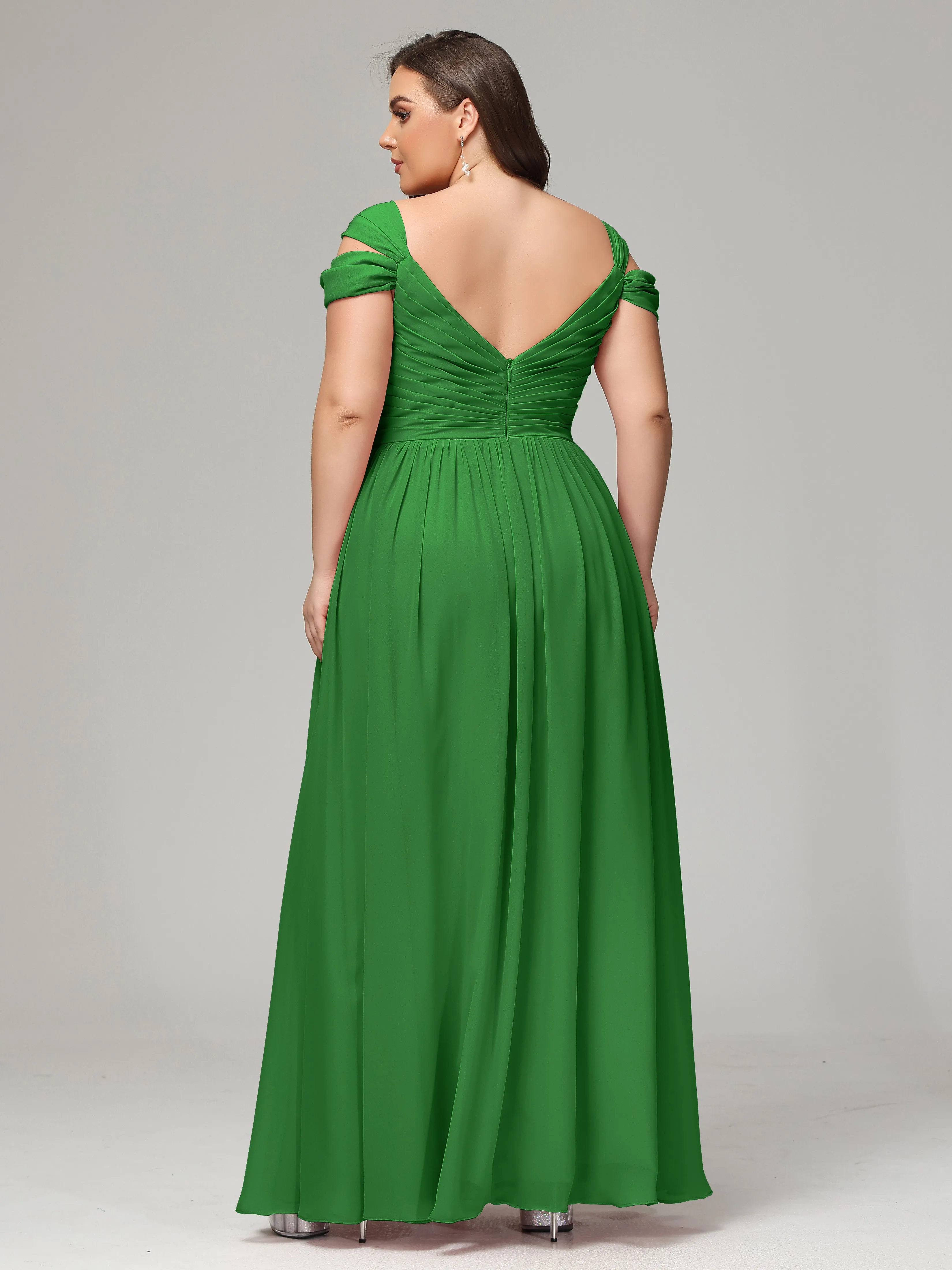 Cap Sleeves Chiffon Plus Size Bridesmaid Dresses With Split