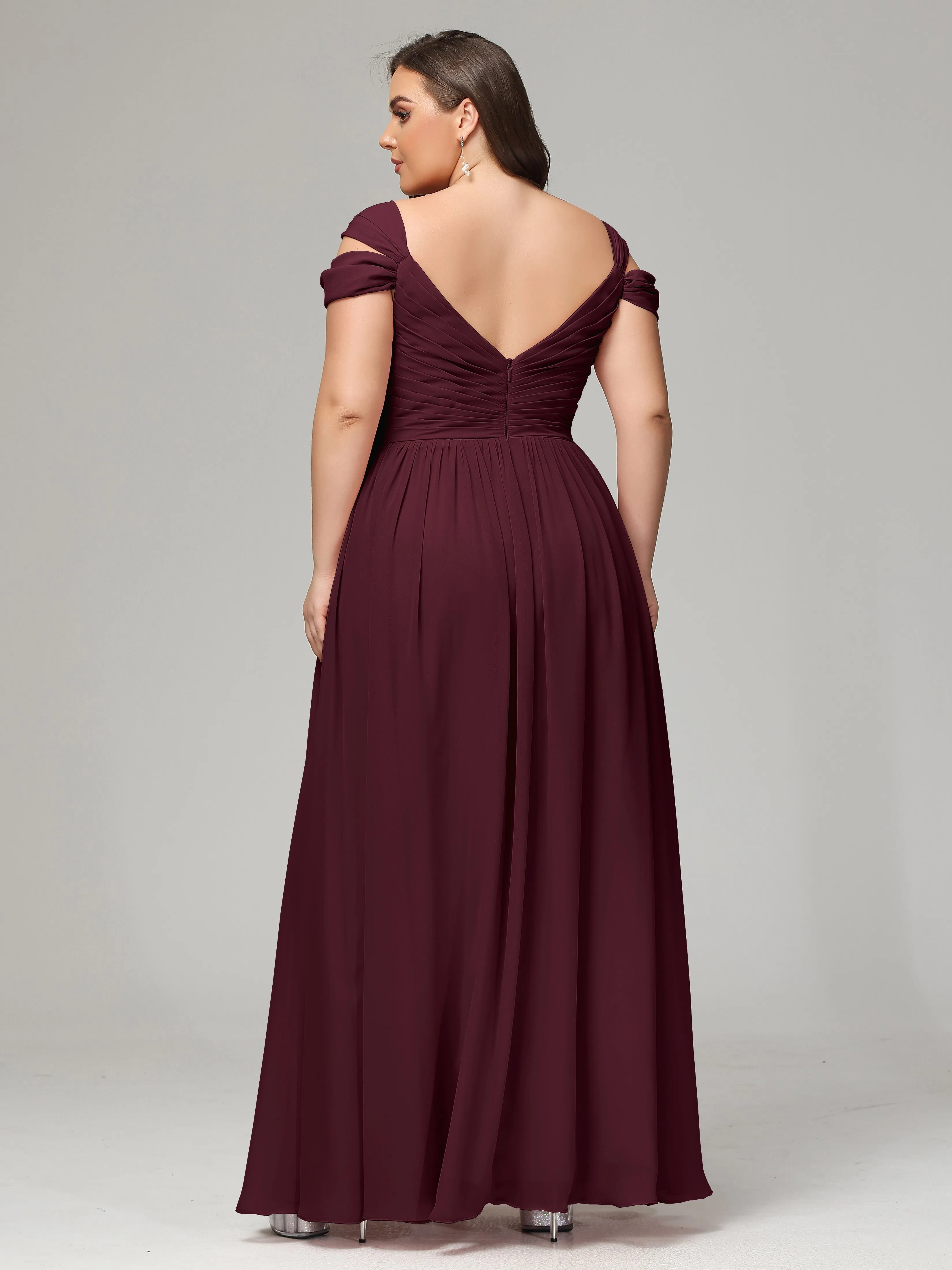 Cap Sleeves Chiffon Plus Size Bridesmaid Dresses With Split