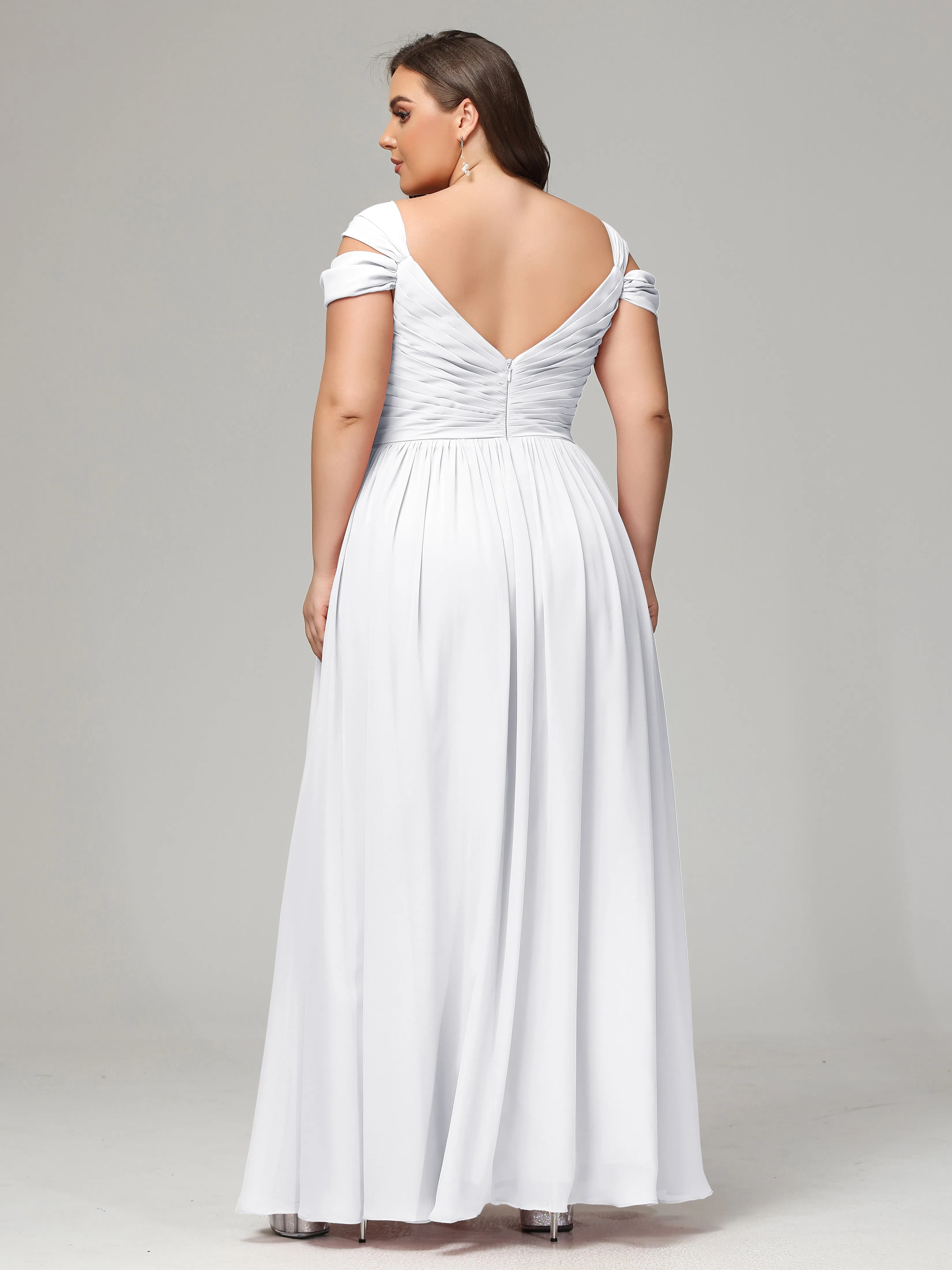 Cap Sleeves Chiffon Plus Size Bridesmaid Dresses With Split