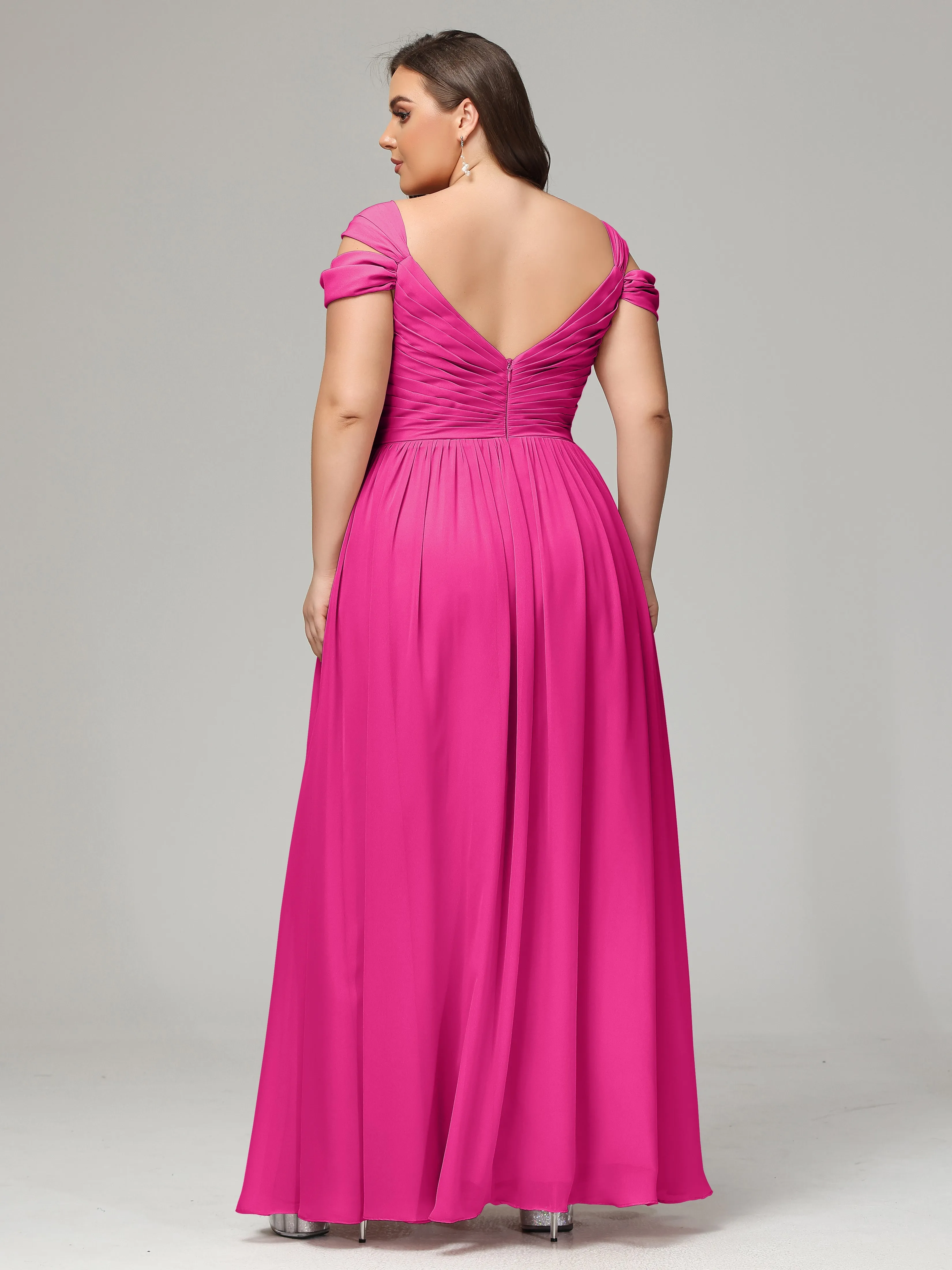 Cap Sleeves Chiffon Plus Size Bridesmaid Dresses With Split