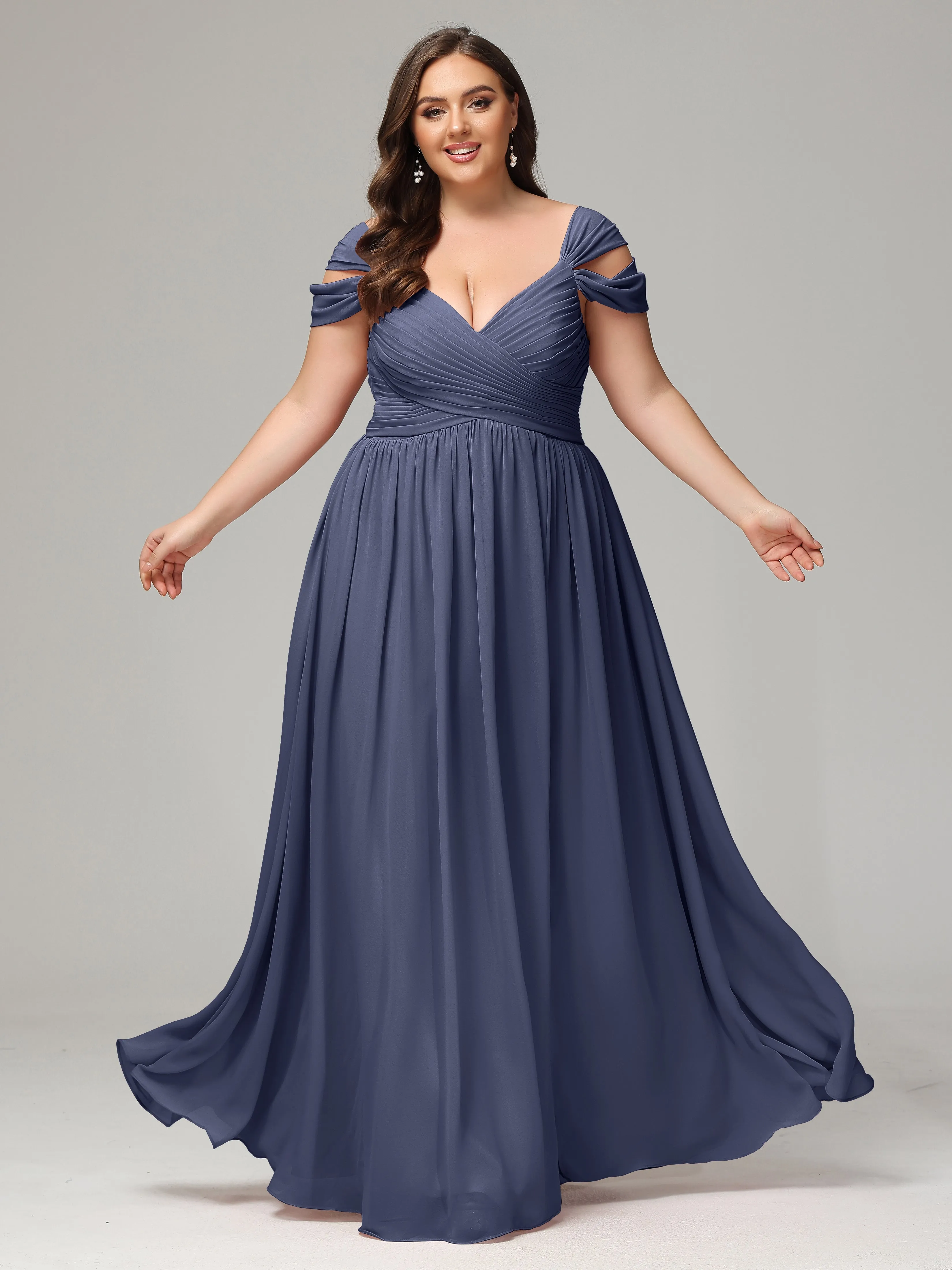 Cap Sleeves Chiffon Plus Size Bridesmaid Dresses With Split