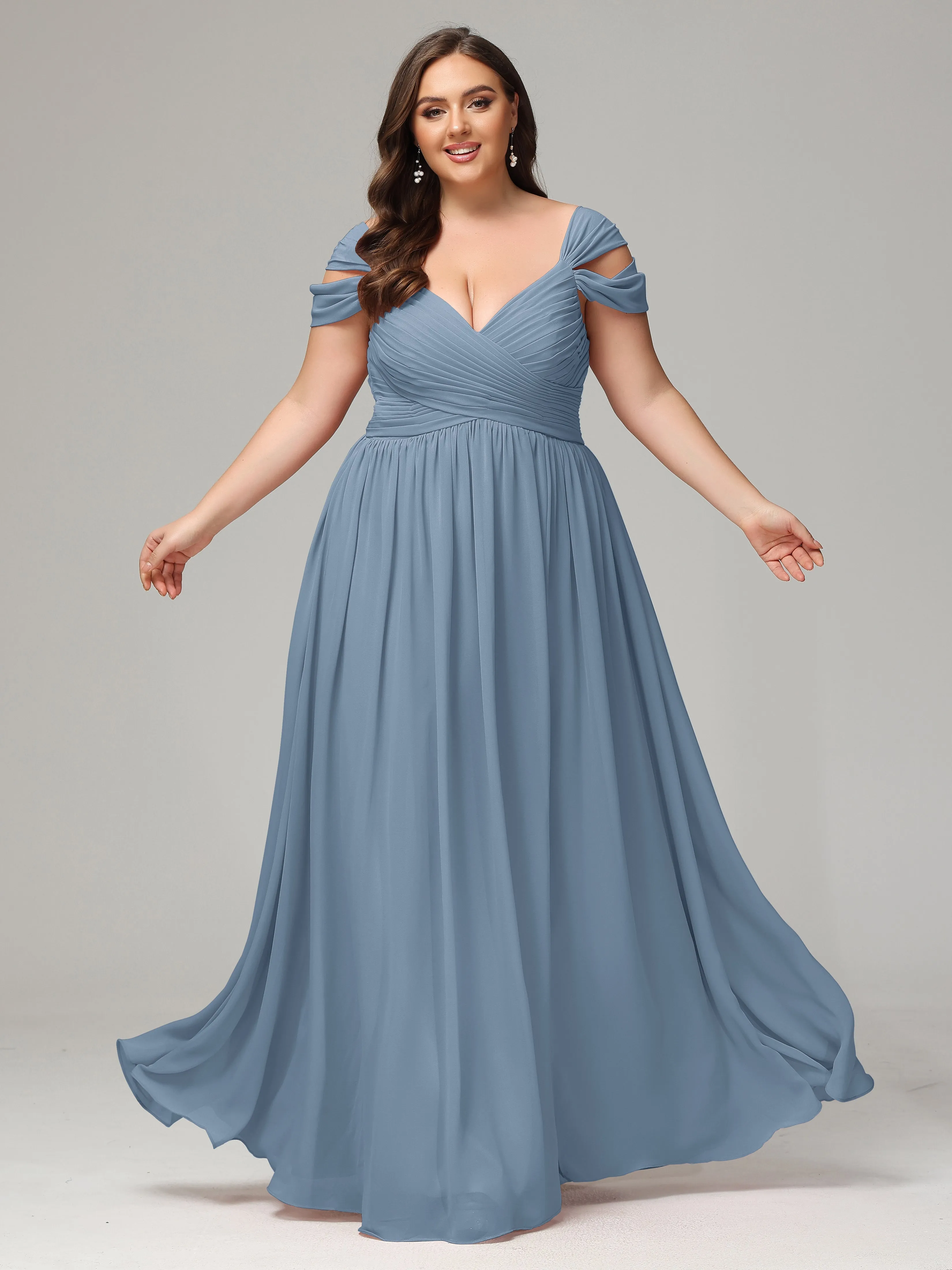 Cap Sleeves Chiffon Plus Size Bridesmaid Dresses With Split
