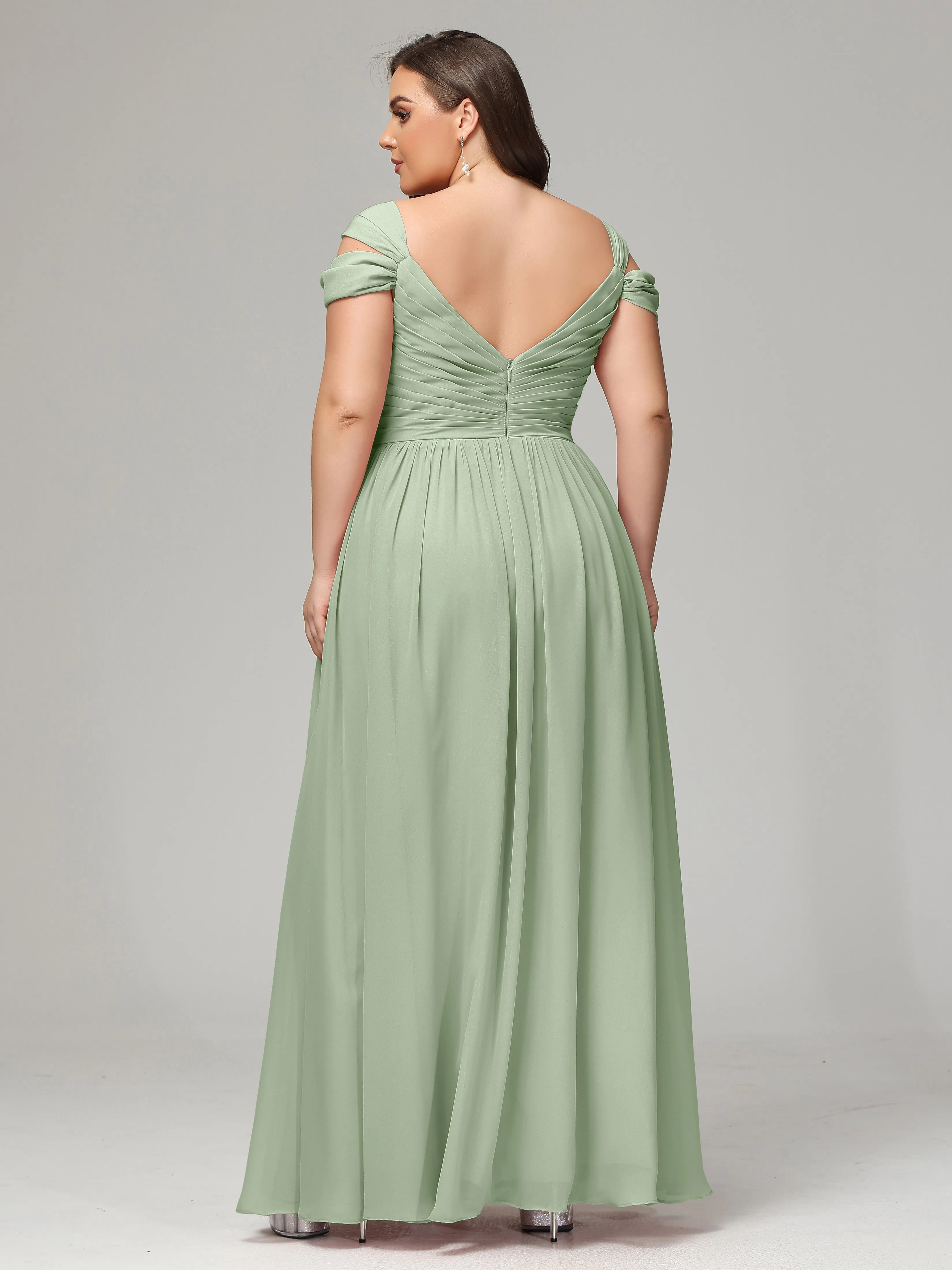 Cap Sleeves Chiffon Plus Size Bridesmaid Dresses With Split
