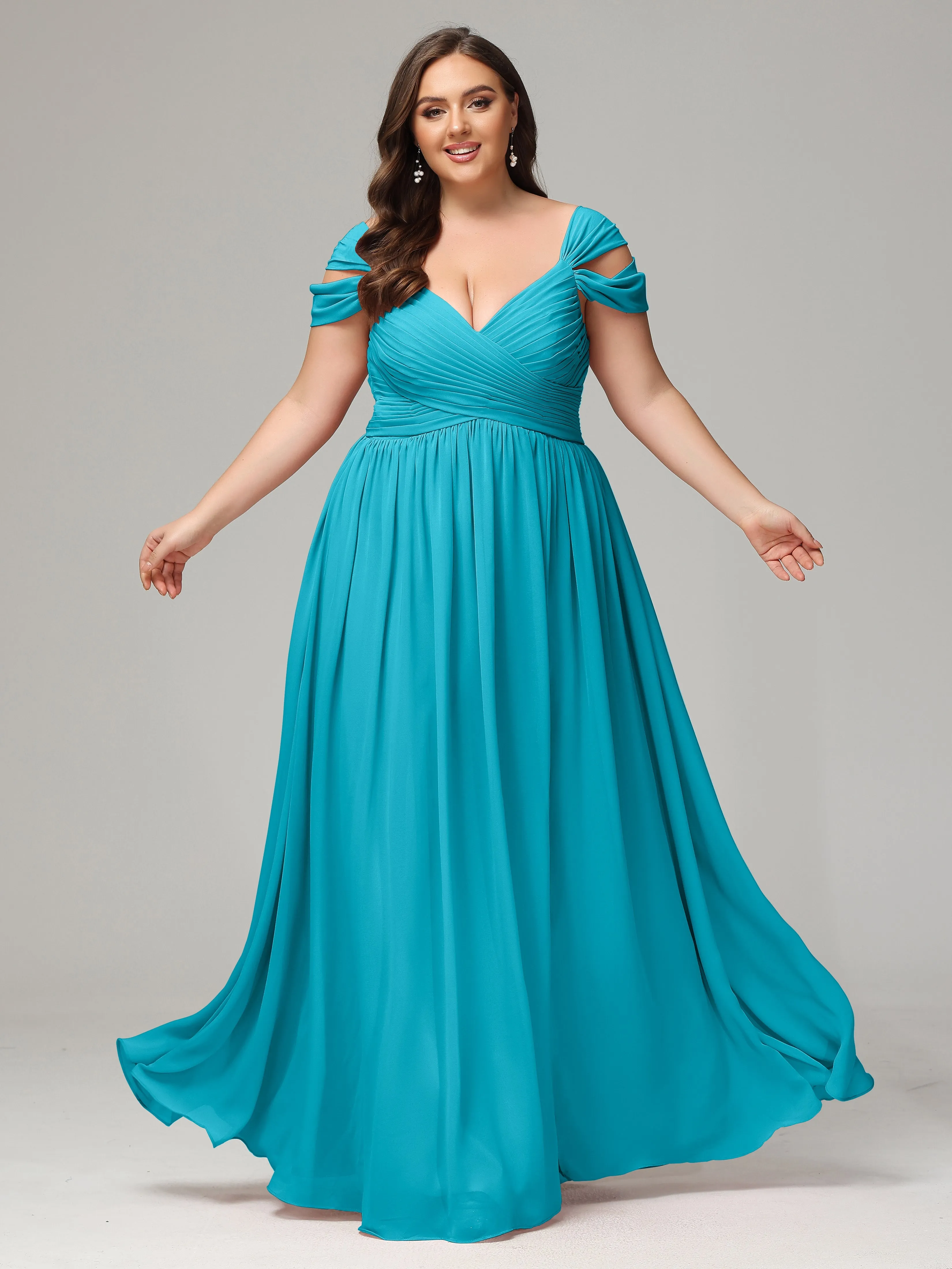 Cap Sleeves Chiffon Plus Size Bridesmaid Dresses With Split