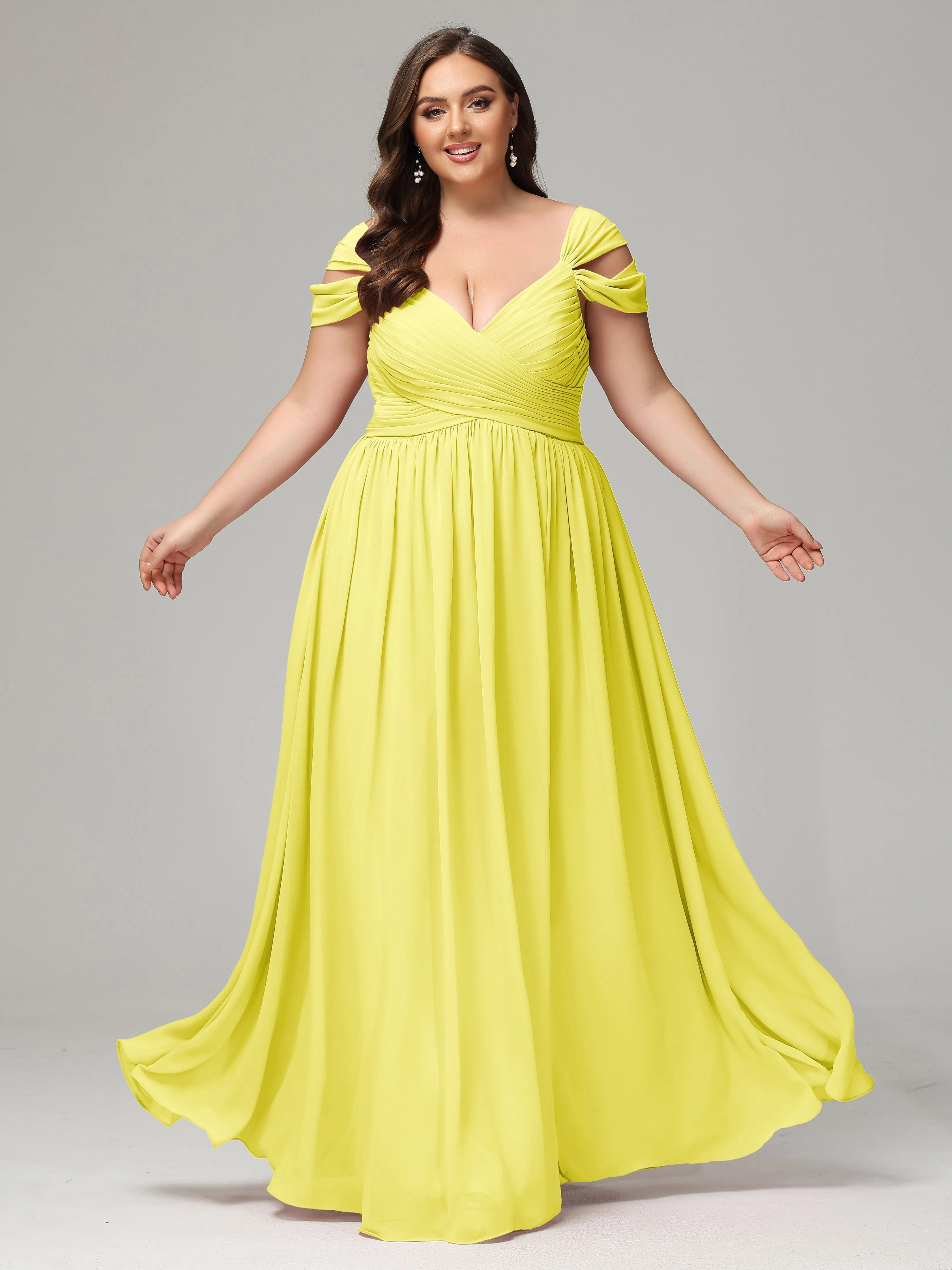 Cap Sleeves Chiffon Plus Size Bridesmaid Dresses With Split