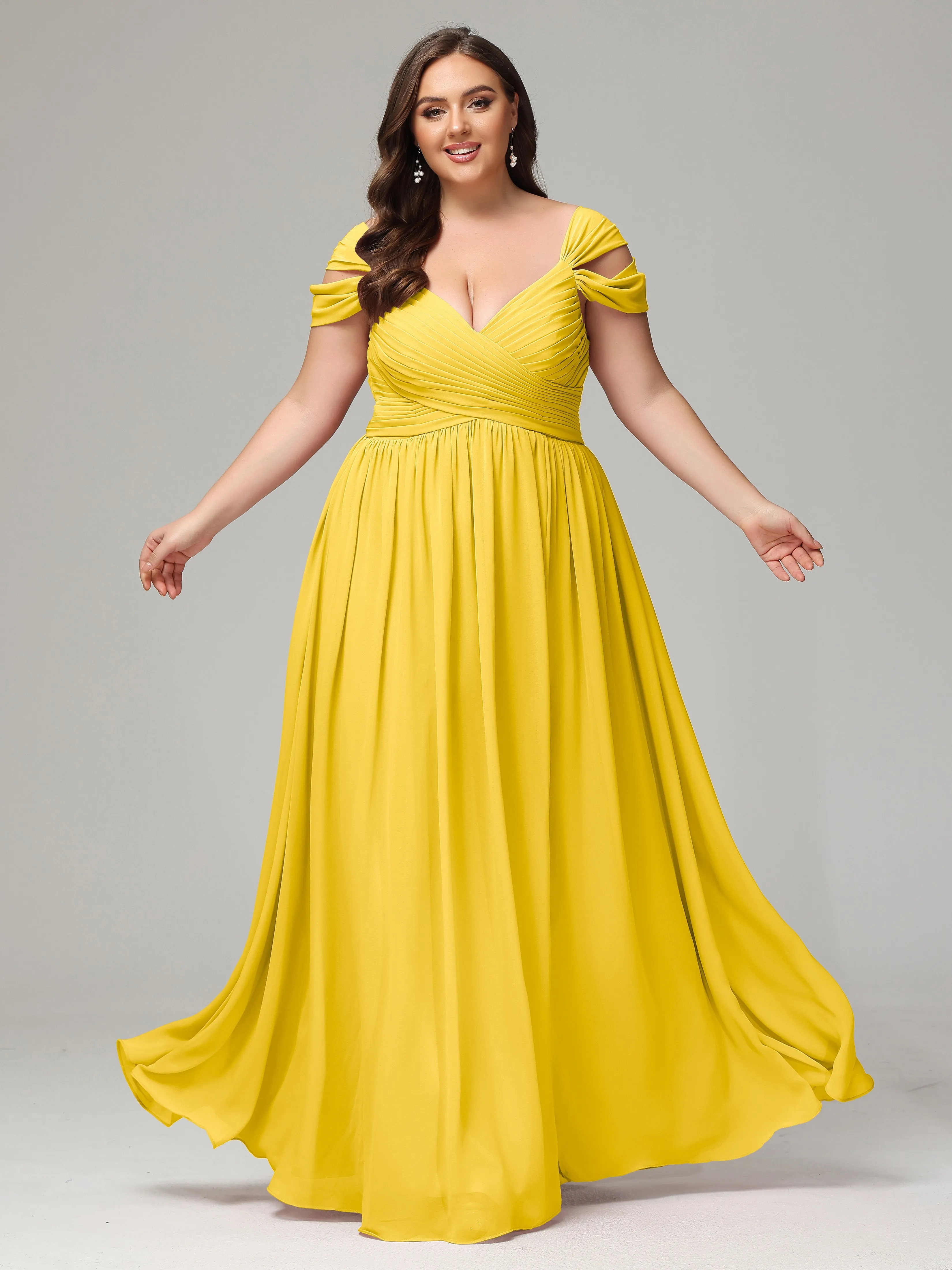 Cap Sleeves Chiffon Plus Size Bridesmaid Dresses With Split