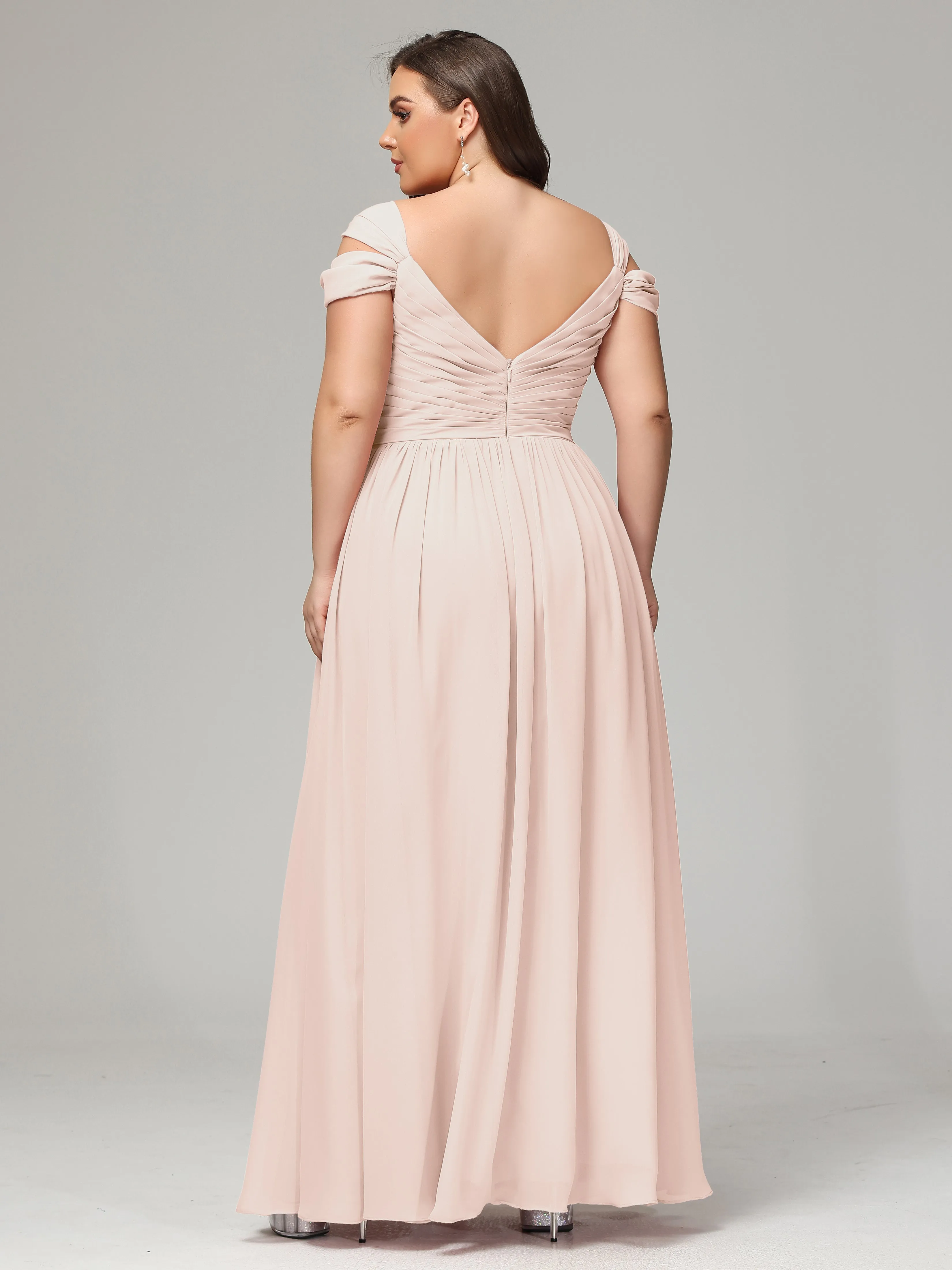 Cap Sleeves Chiffon Plus Size Bridesmaid Dresses With Split