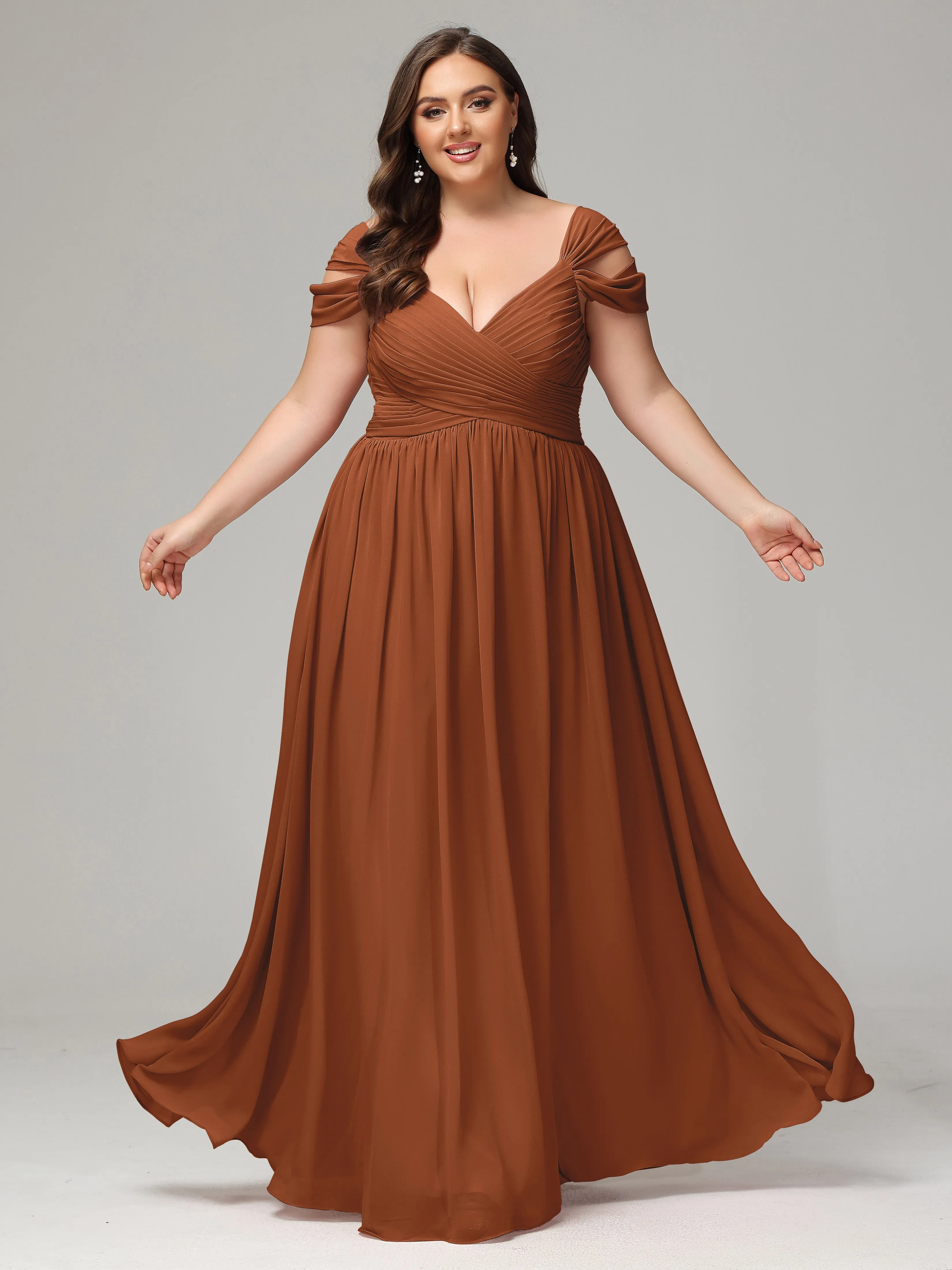 Cap Sleeves Chiffon Plus Size Bridesmaid Dresses With Split
