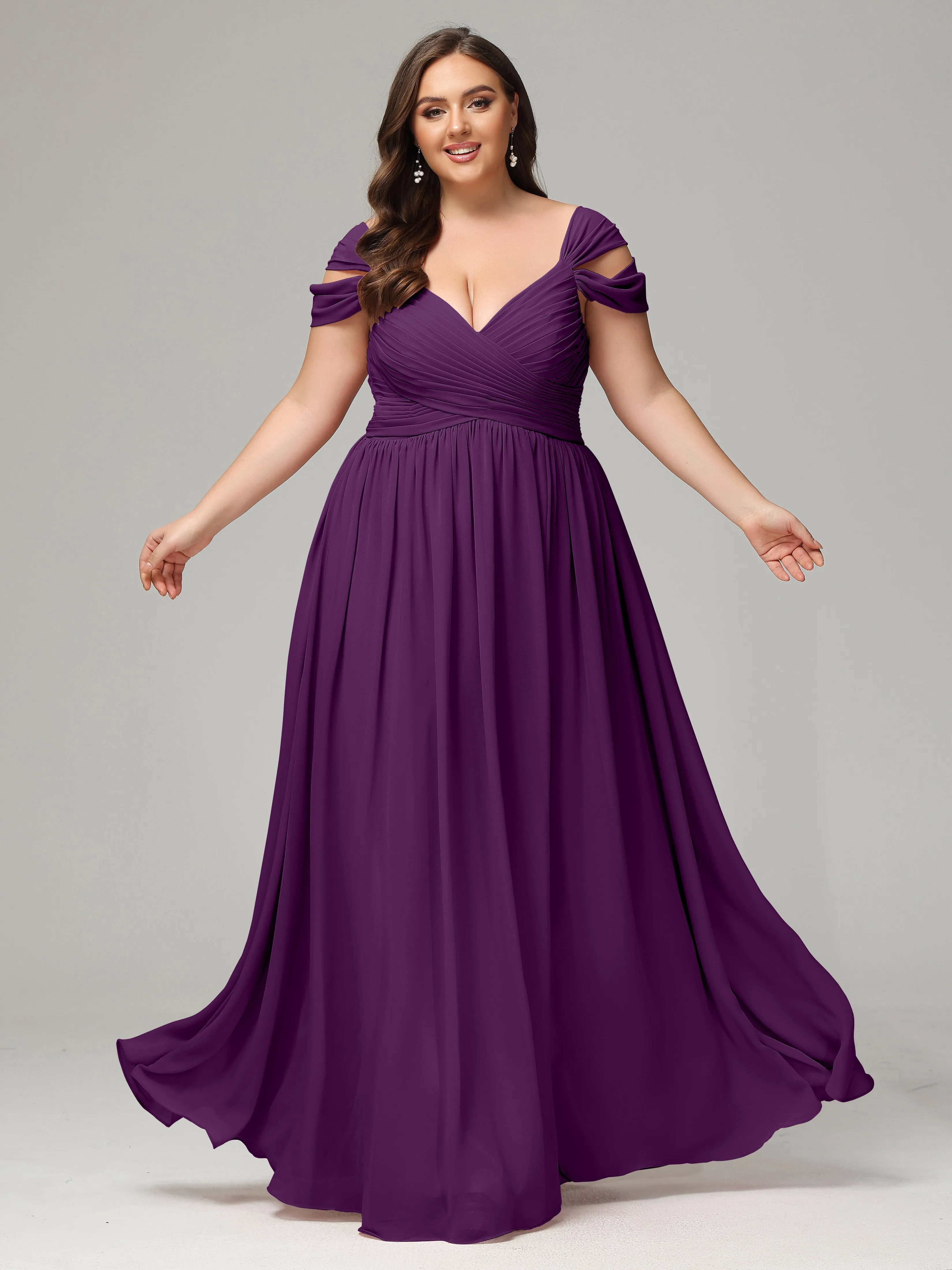 Cap Sleeves Chiffon Plus Size Bridesmaid Dresses With Split