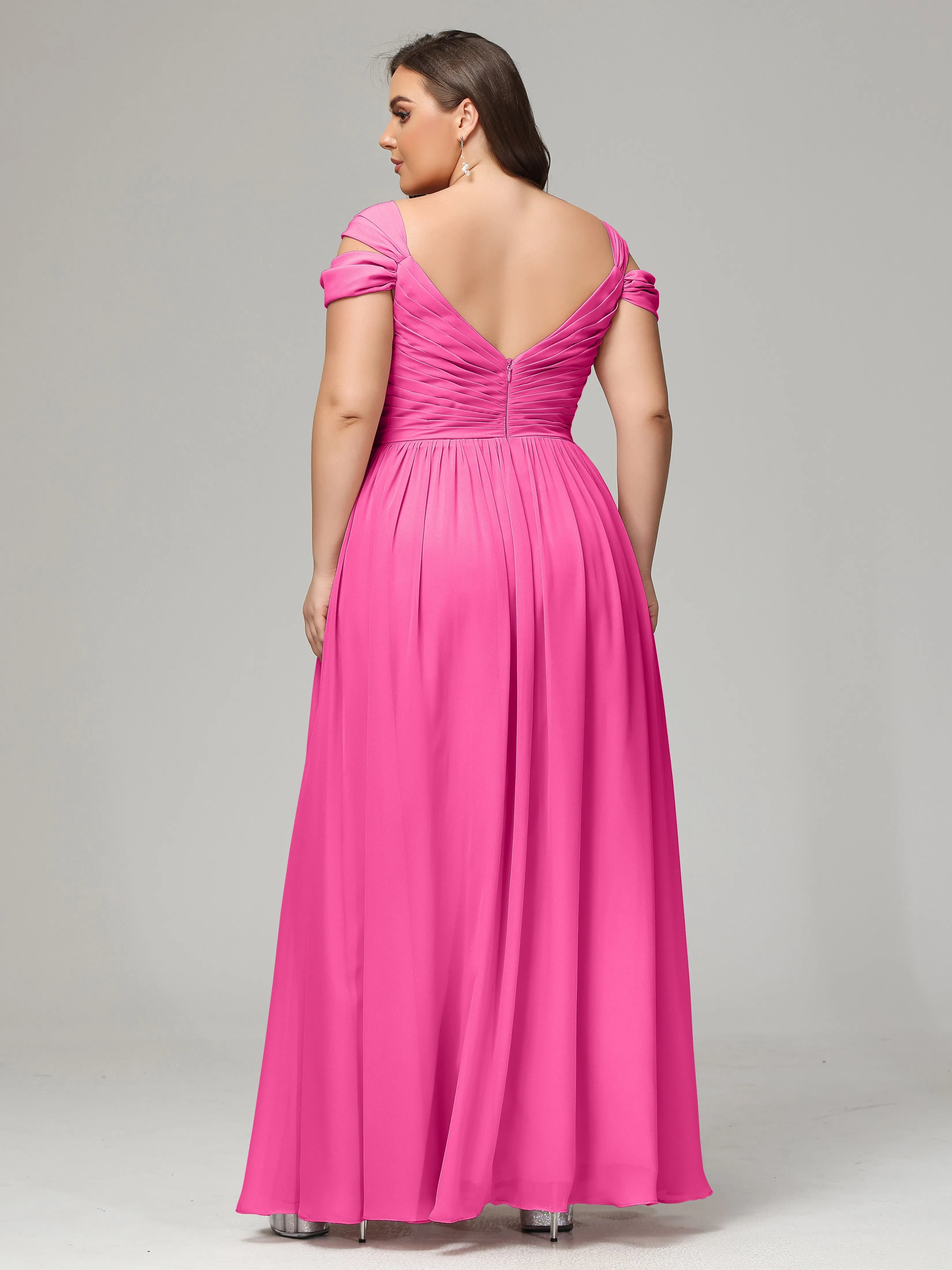 Cap Sleeves Chiffon Plus Size Bridesmaid Dresses With Split
