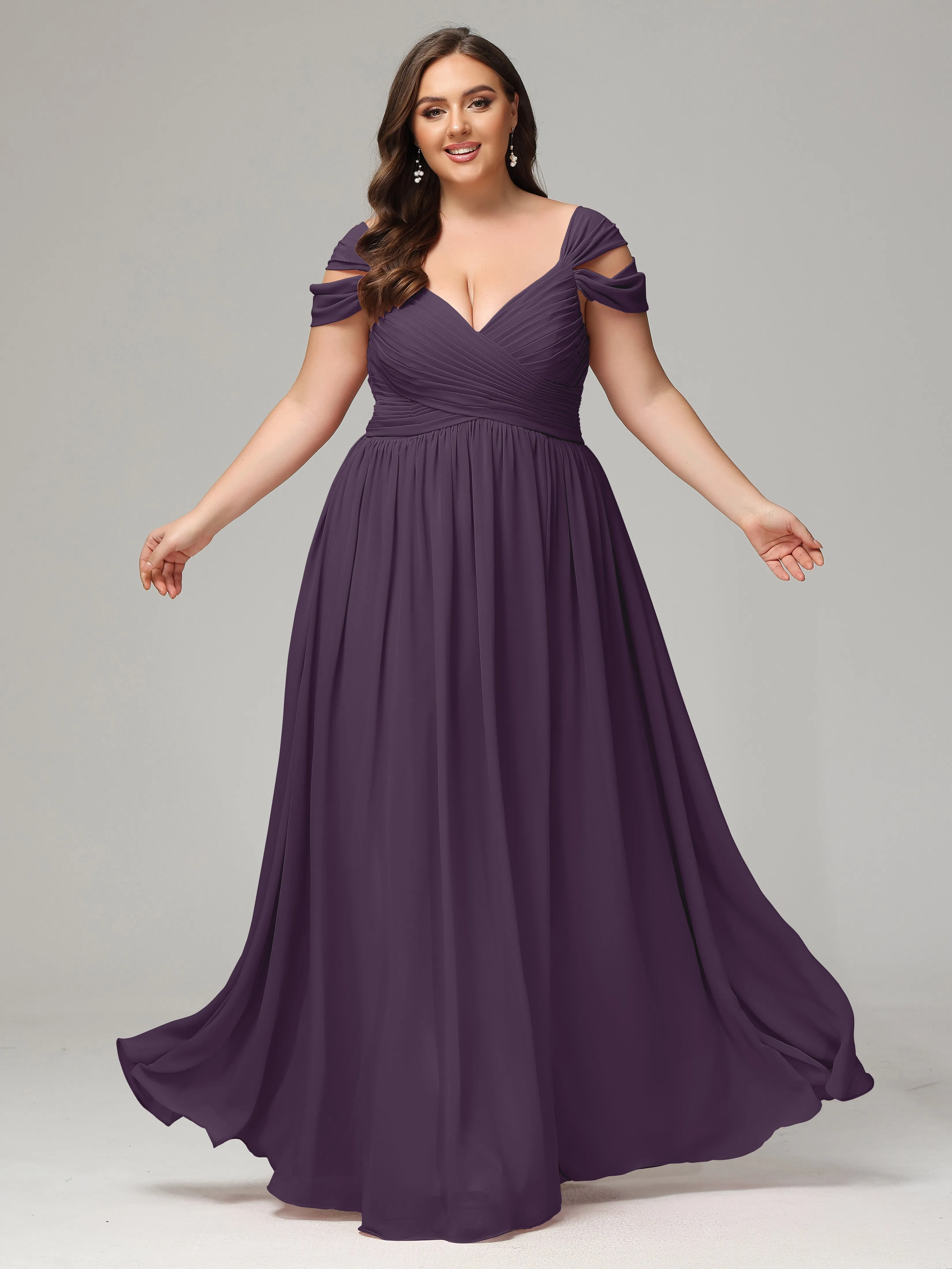 Cap Sleeves Chiffon Plus Size Bridesmaid Dresses With Split
