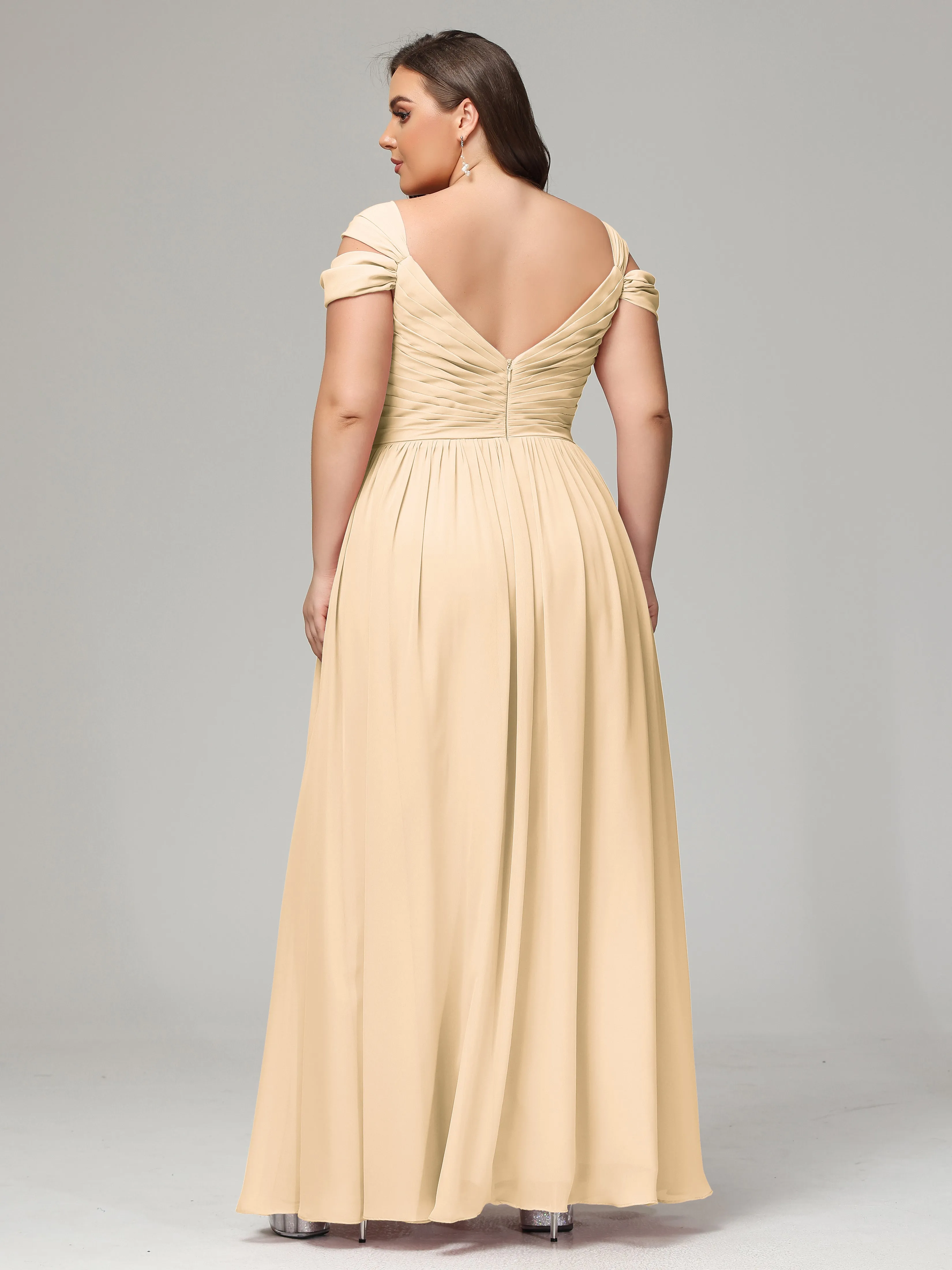 Cap Sleeves Chiffon Plus Size Bridesmaid Dresses With Split