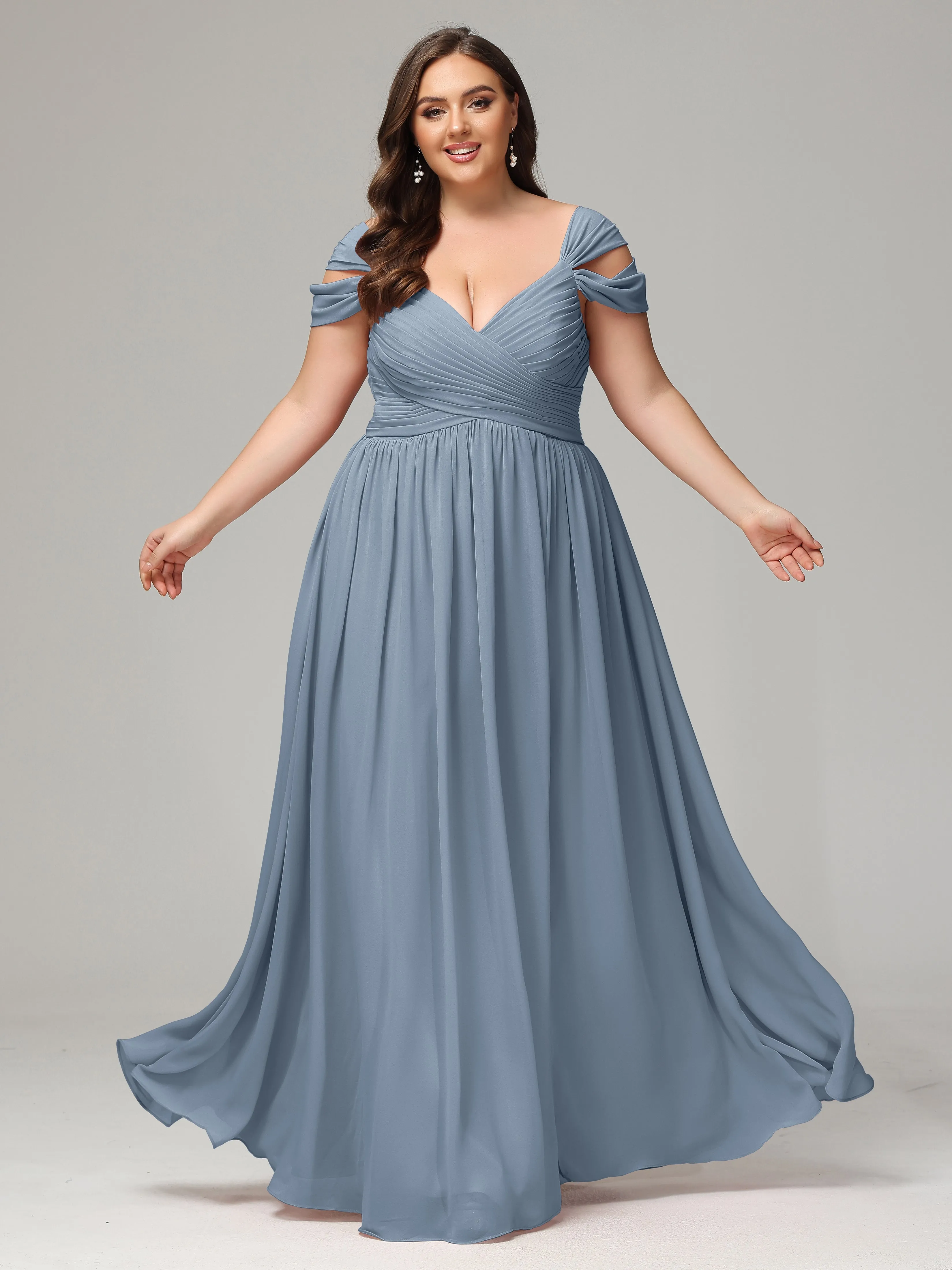 Cap Sleeves Chiffon Plus Size Bridesmaid Dresses With Split