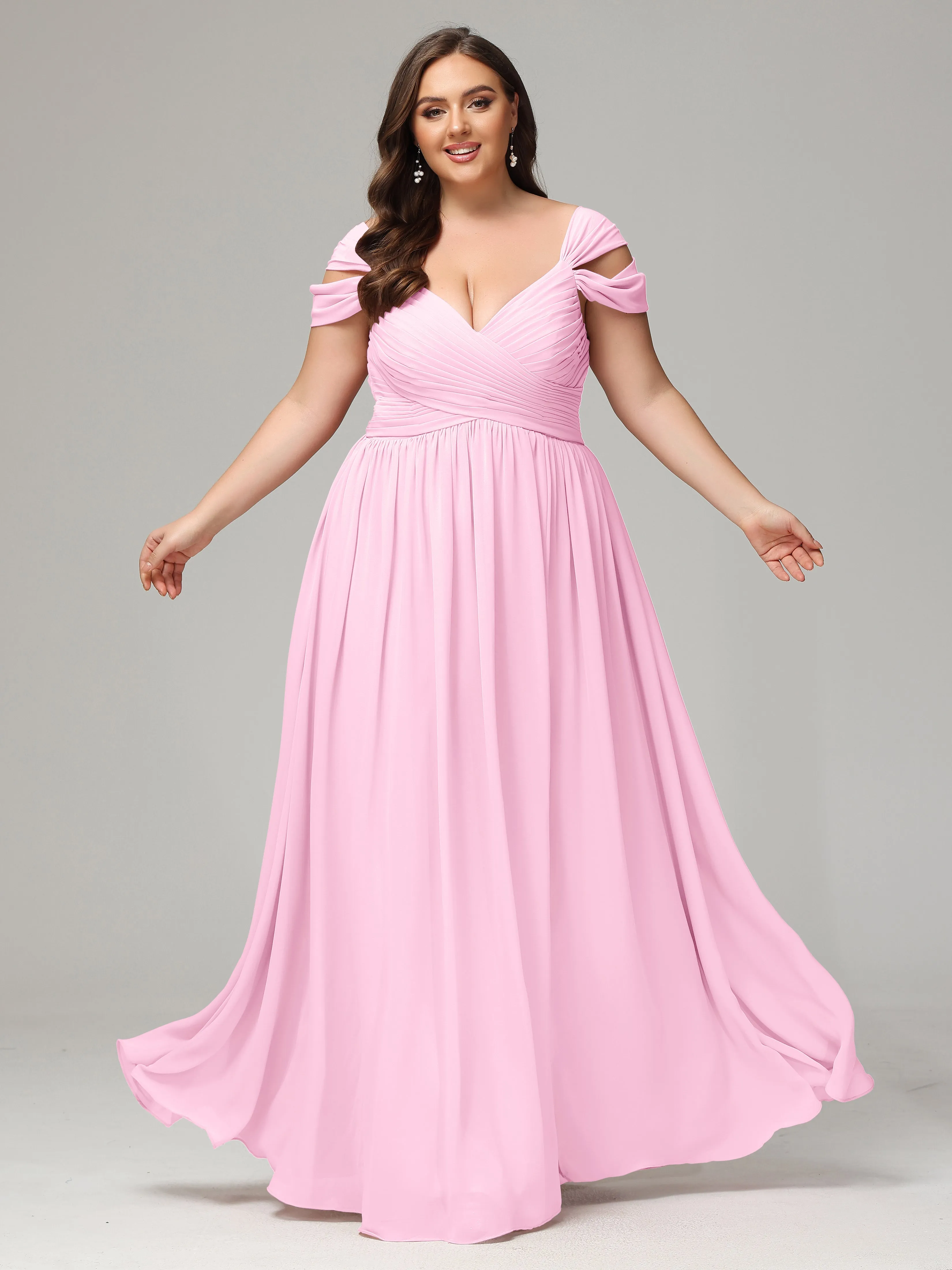 Cap Sleeves Chiffon Plus Size Bridesmaid Dresses With Split
