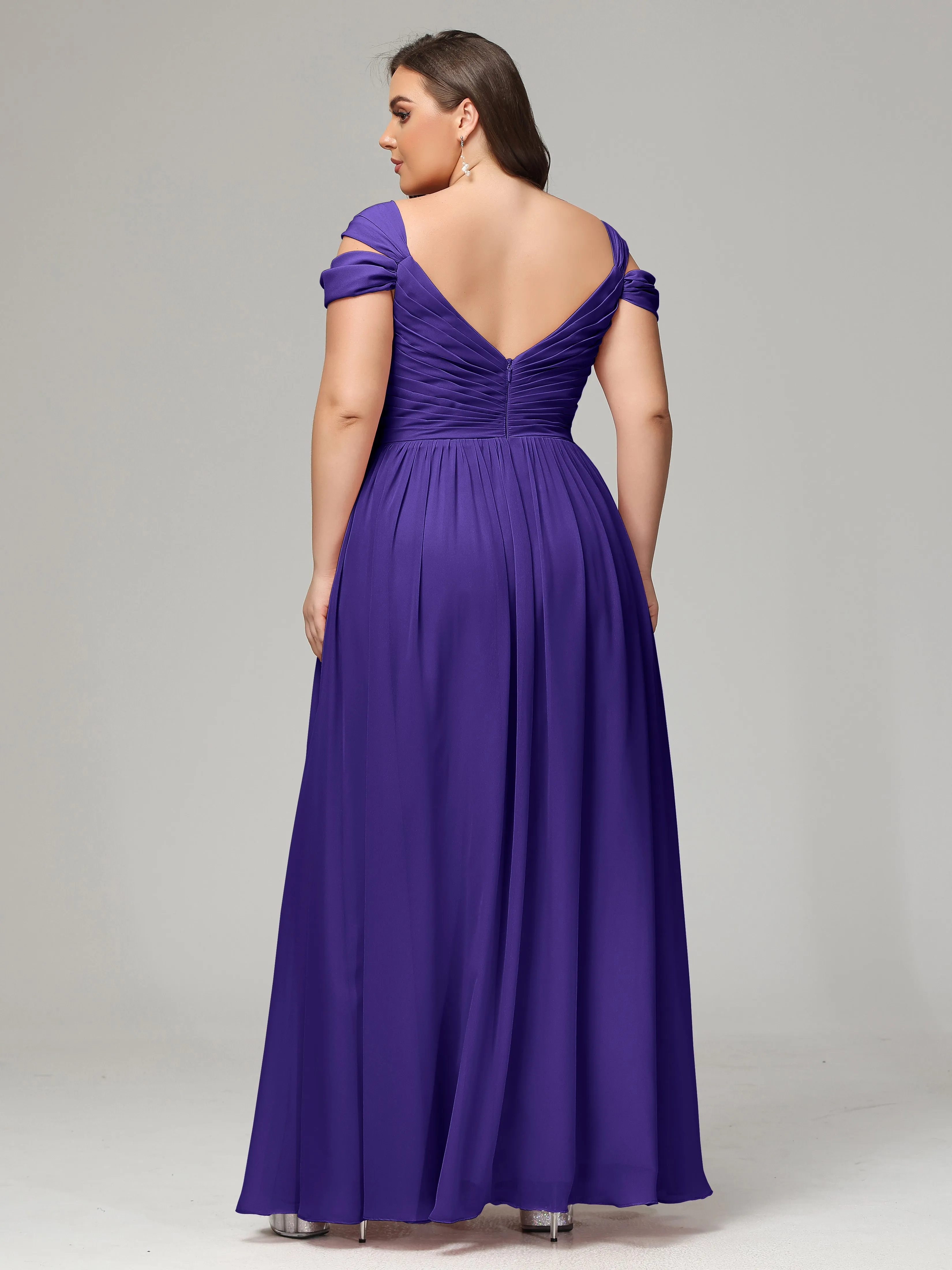 Cap Sleeves Chiffon Plus Size Bridesmaid Dresses With Split