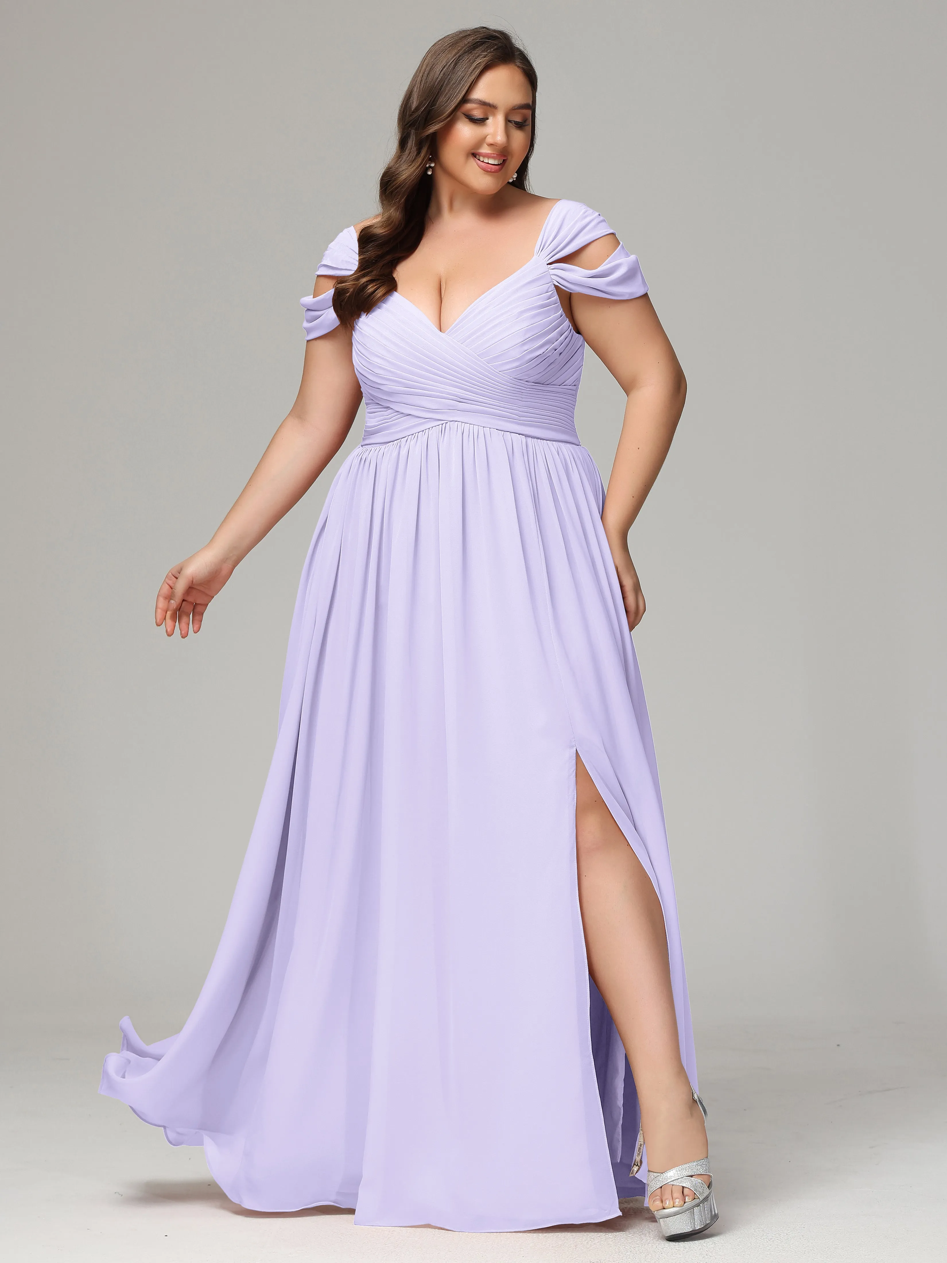 Cap Sleeves Chiffon Plus Size Bridesmaid Dresses With Split