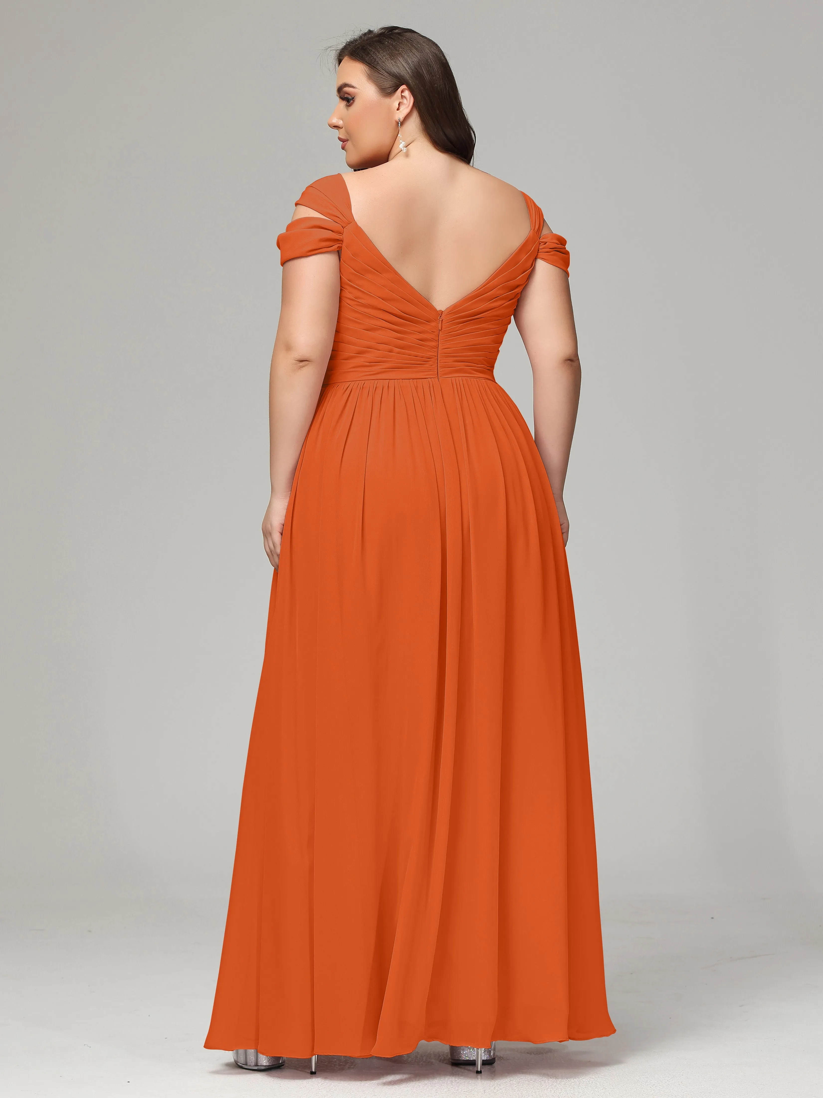 Cap Sleeves Chiffon Plus Size Bridesmaid Dresses With Split