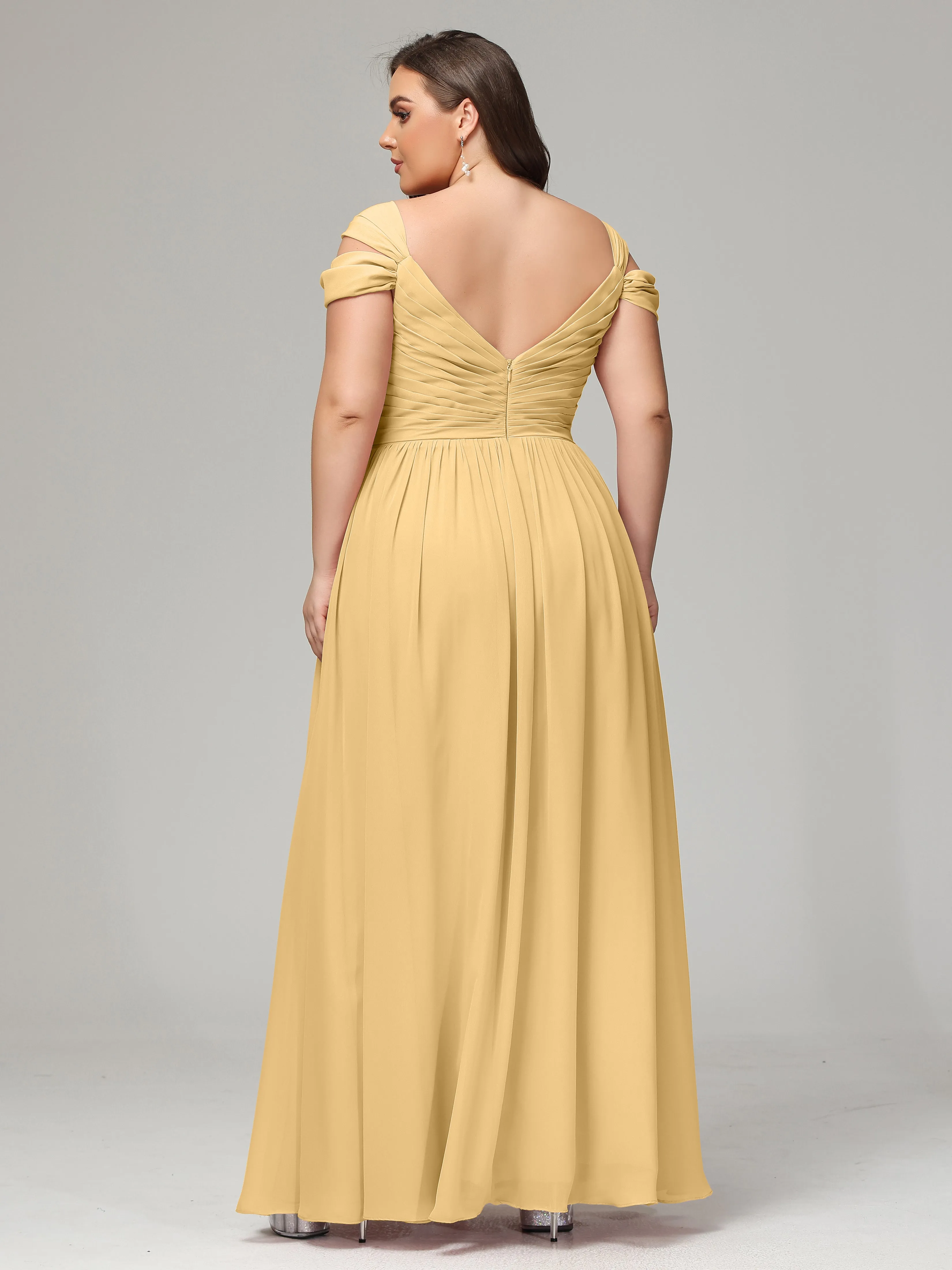 Cap Sleeves Chiffon Plus Size Bridesmaid Dresses With Split