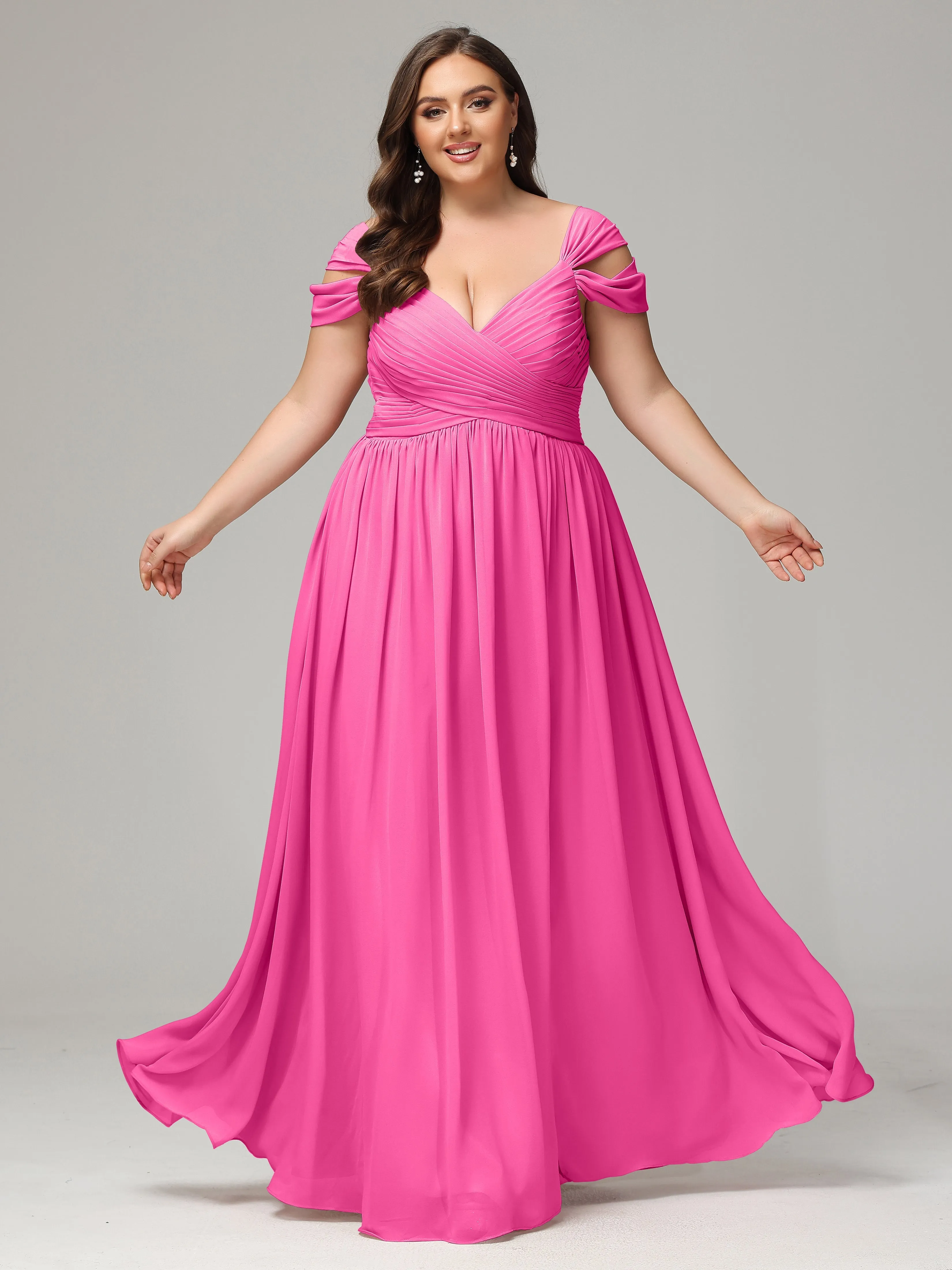 Cap Sleeves Chiffon Plus Size Bridesmaid Dresses With Split