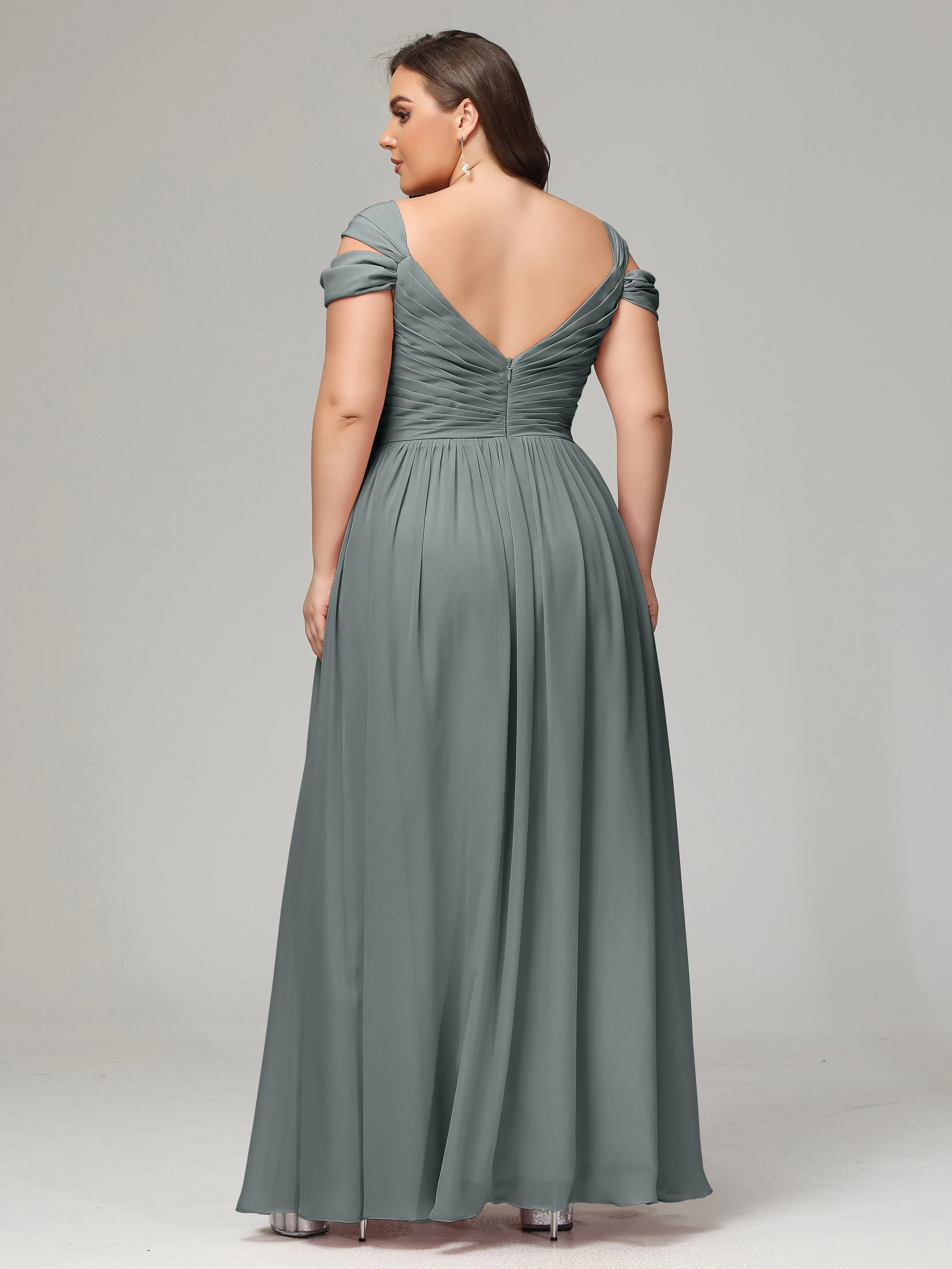 Cap Sleeves Chiffon Plus Size Bridesmaid Dresses With Split