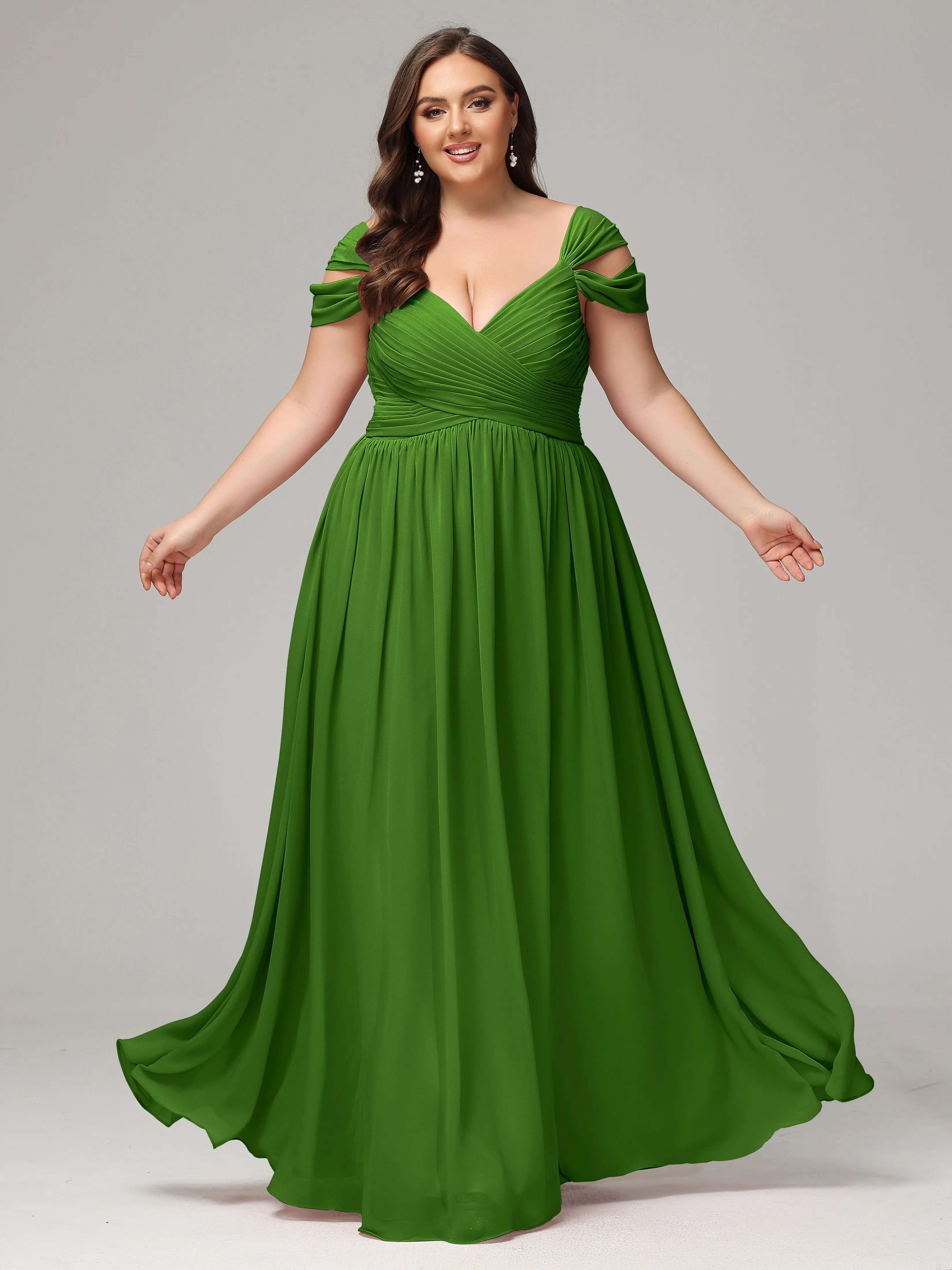Cap Sleeves Chiffon Plus Size Bridesmaid Dresses With Split