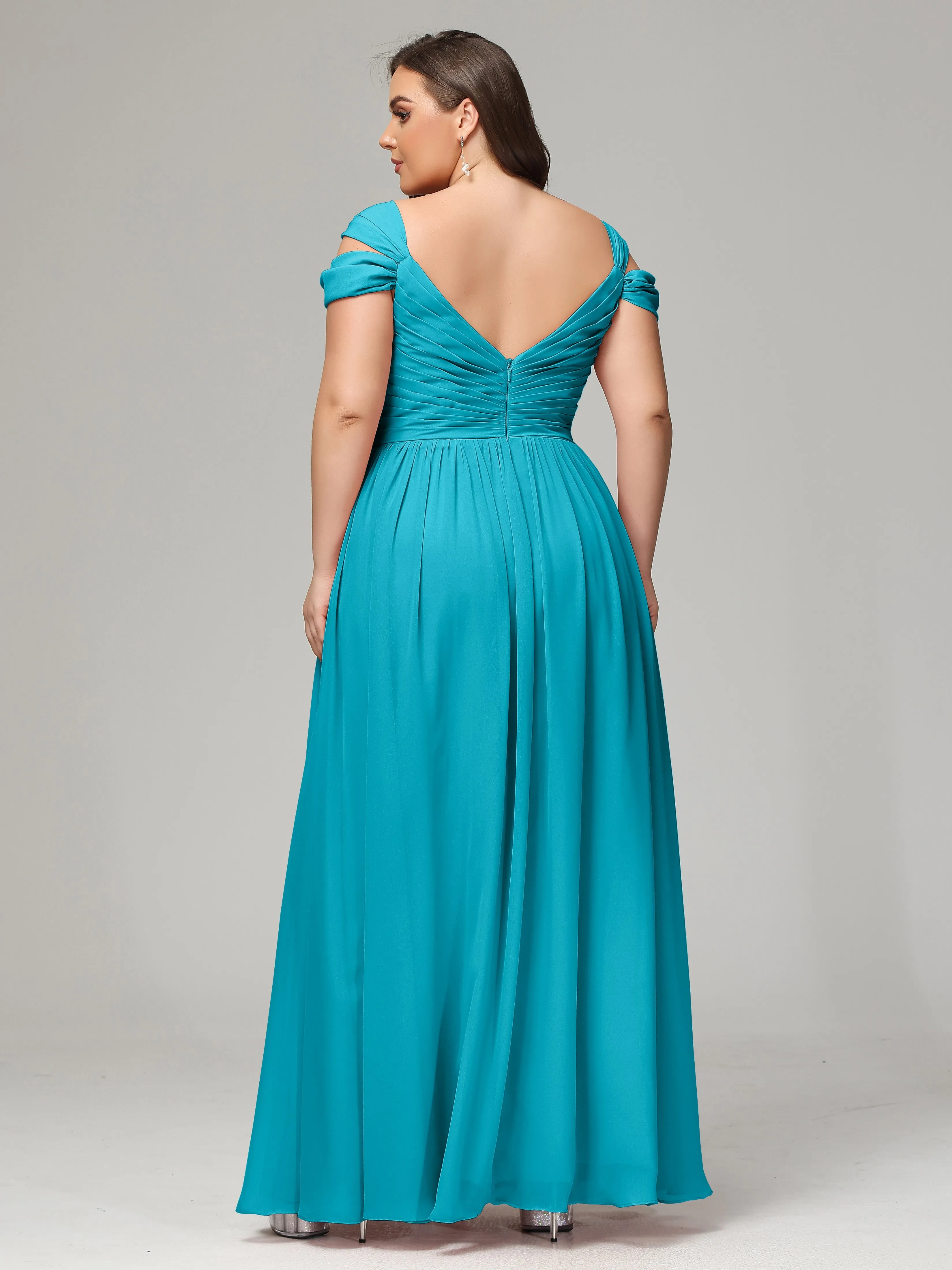 Cap Sleeves Chiffon Plus Size Bridesmaid Dresses With Split