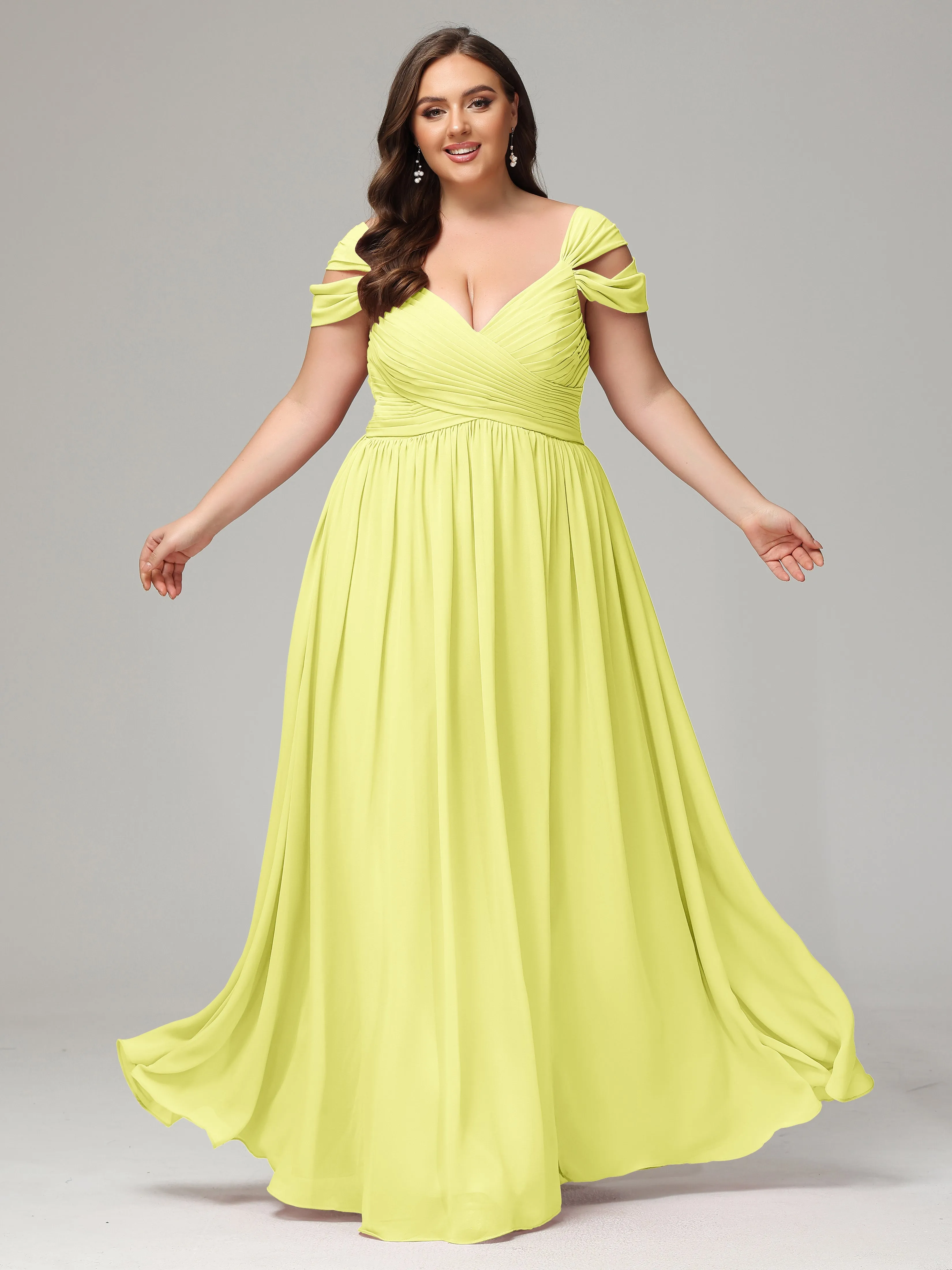 Cap Sleeves Chiffon Plus Size Bridesmaid Dresses With Split