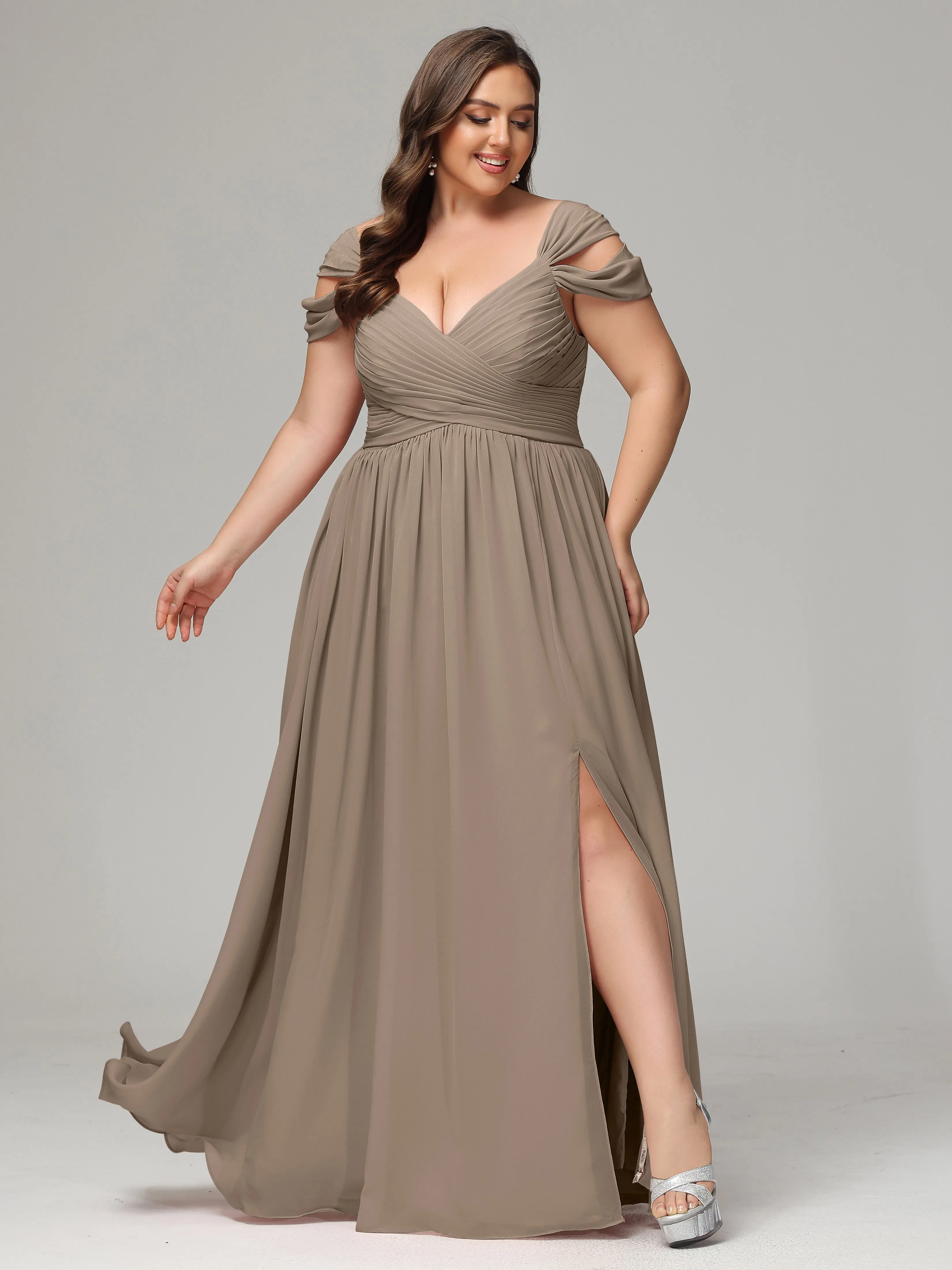Cap Sleeves Chiffon Plus Size Bridesmaid Dresses With Split