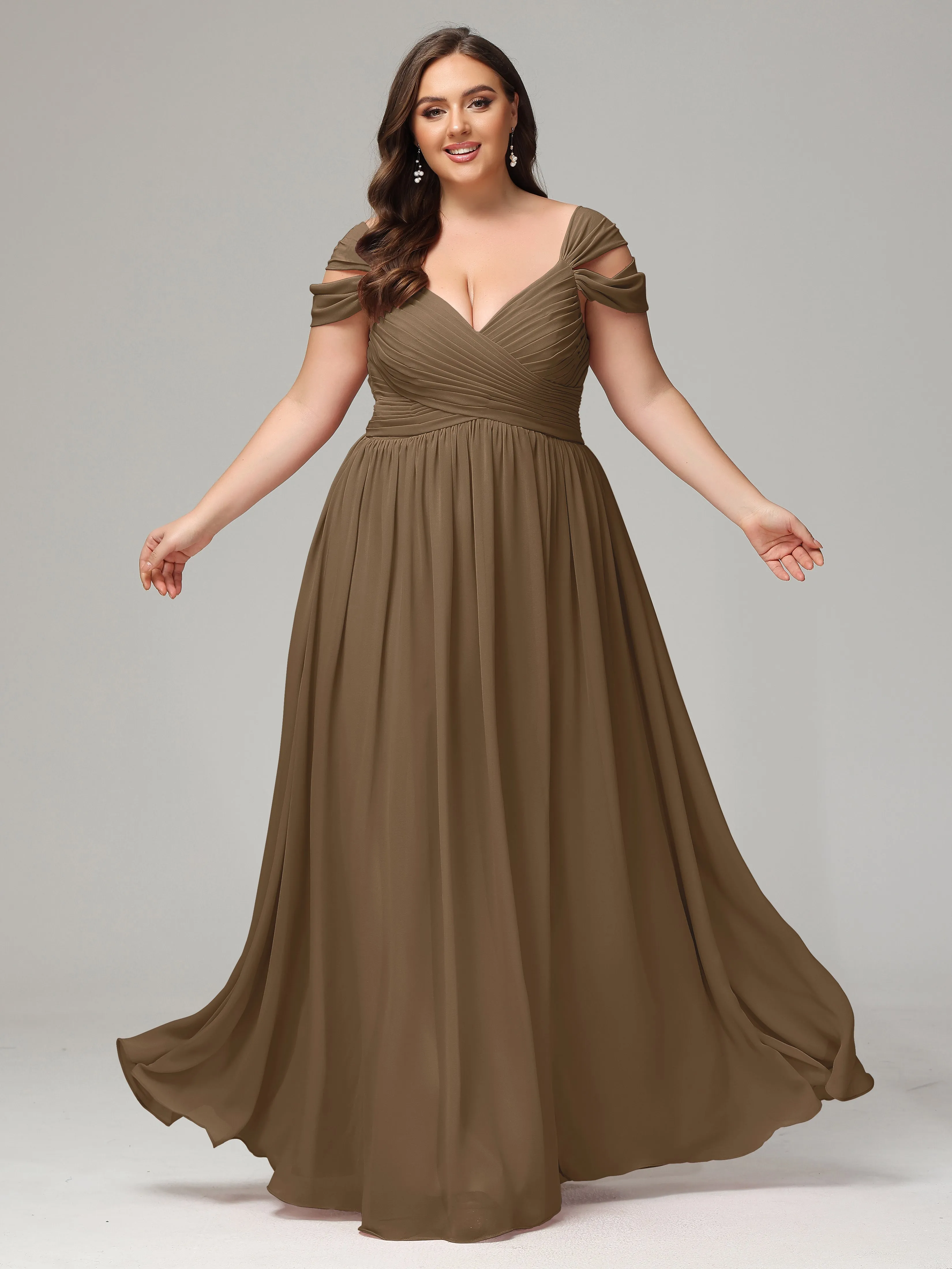 Cap Sleeves Chiffon Plus Size Bridesmaid Dresses With Split