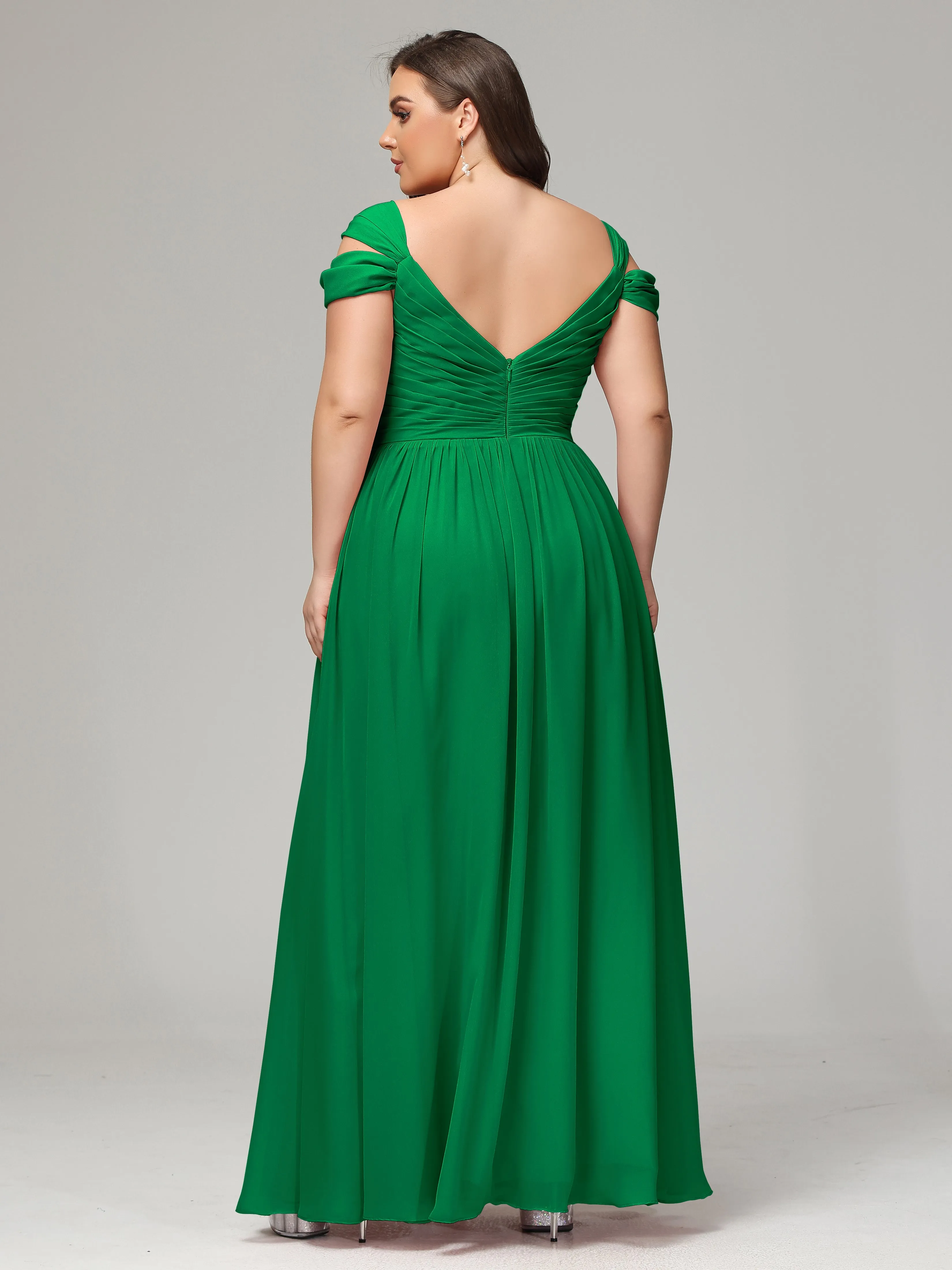 Cap Sleeves Chiffon Plus Size Bridesmaid Dresses With Split