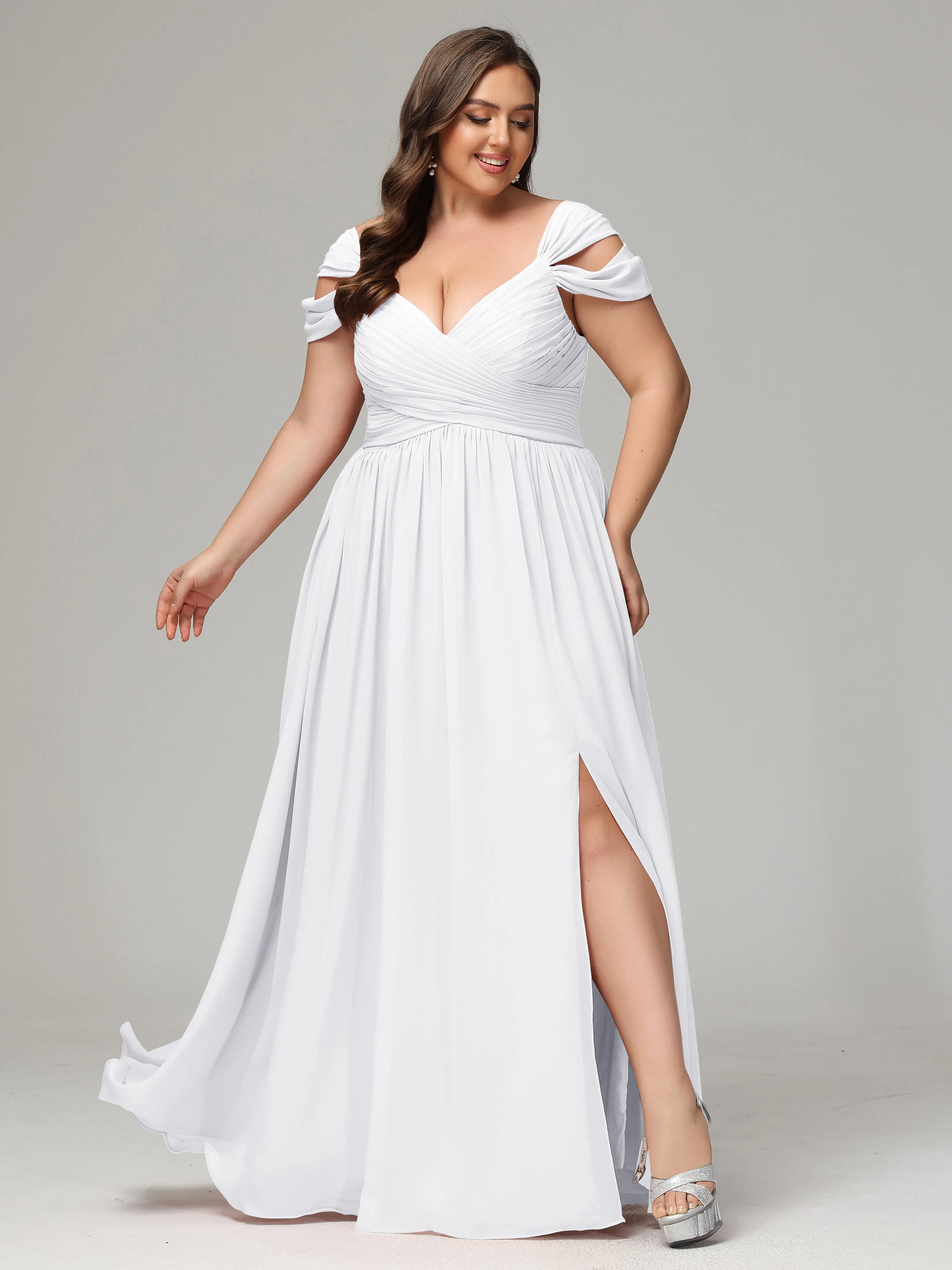 Cap Sleeves Chiffon Plus Size Bridesmaid Dresses With Split