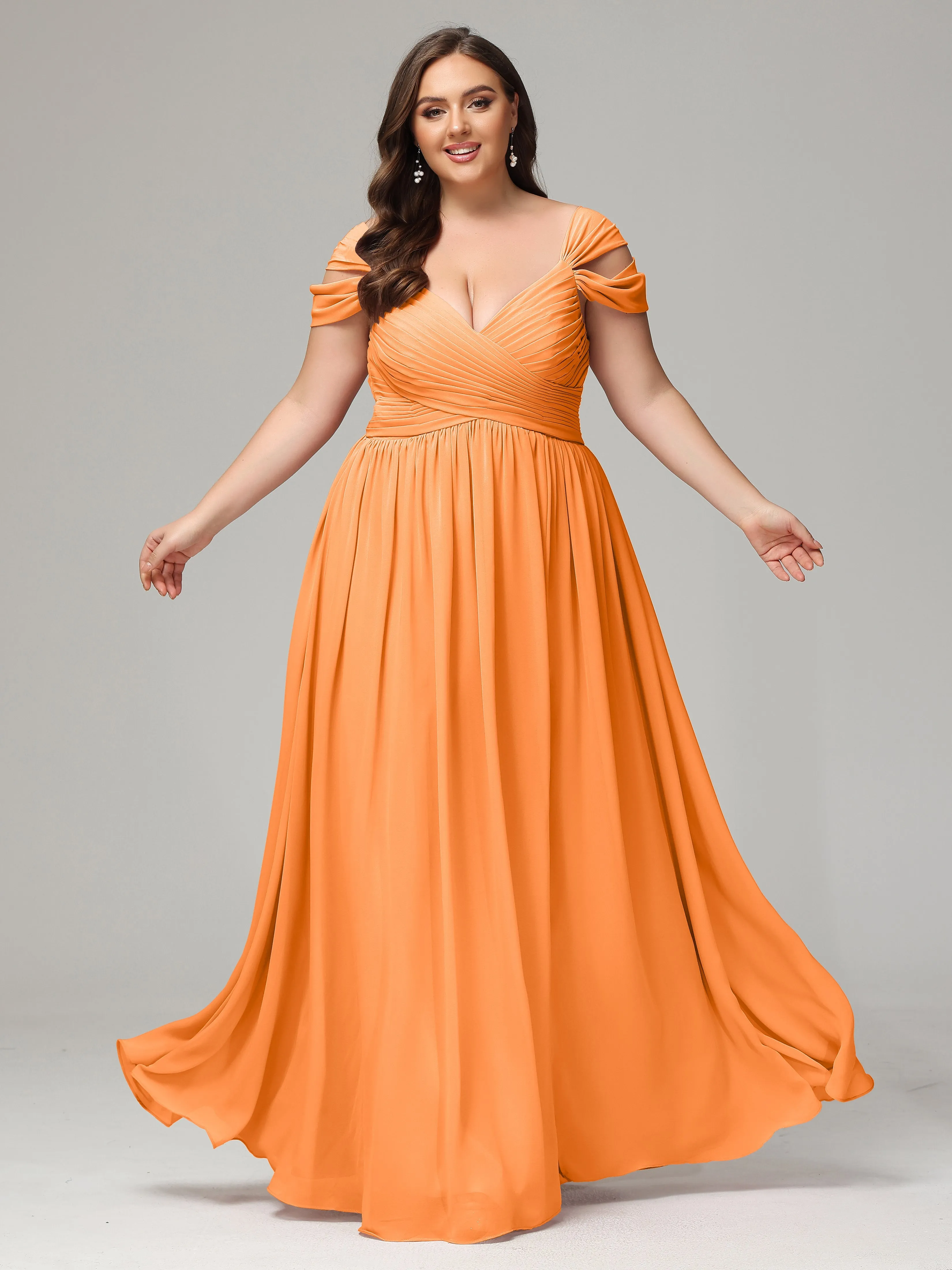 Cap Sleeves Chiffon Plus Size Bridesmaid Dresses With Split