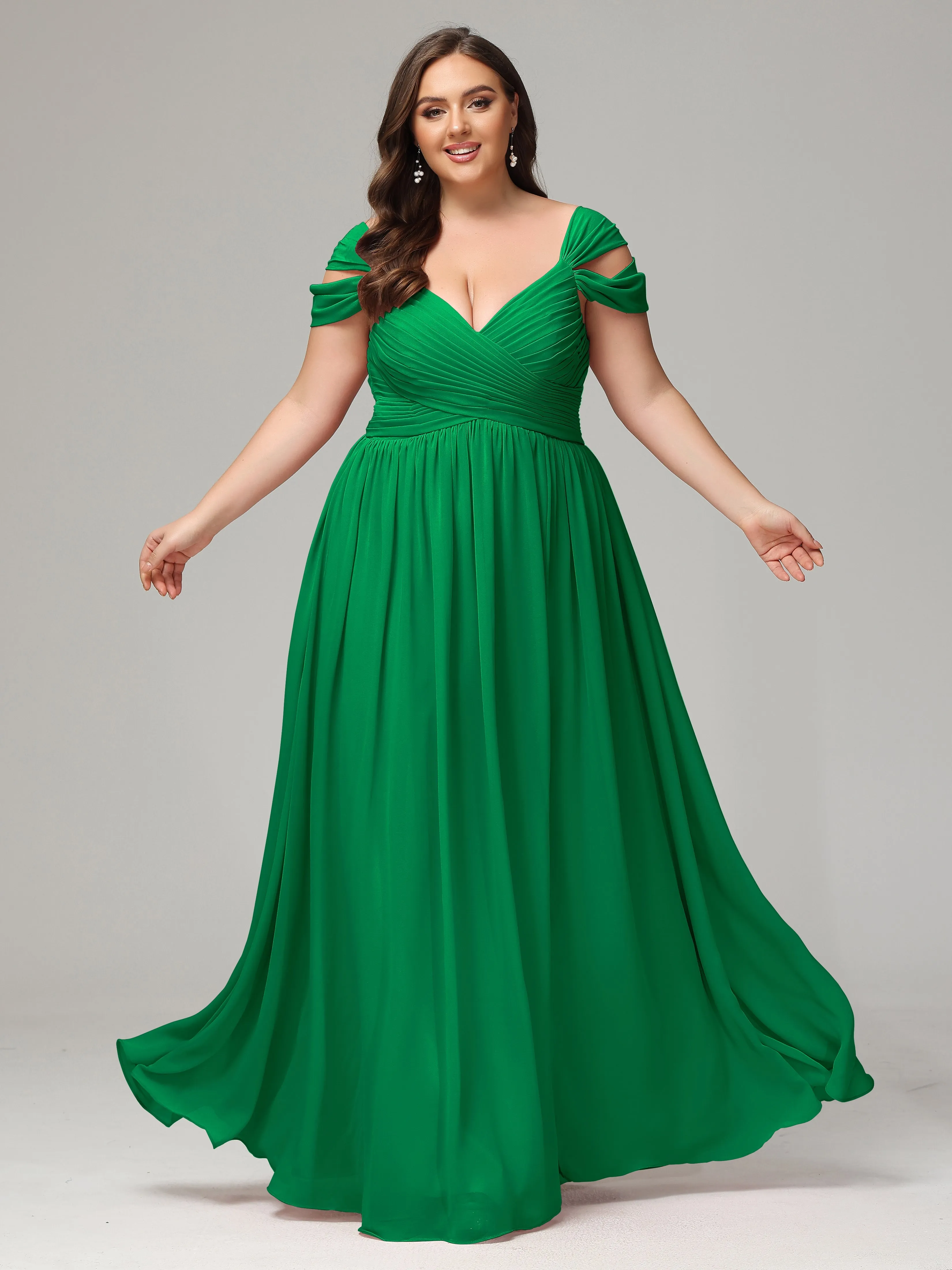 Cap Sleeves Chiffon Plus Size Bridesmaid Dresses With Split