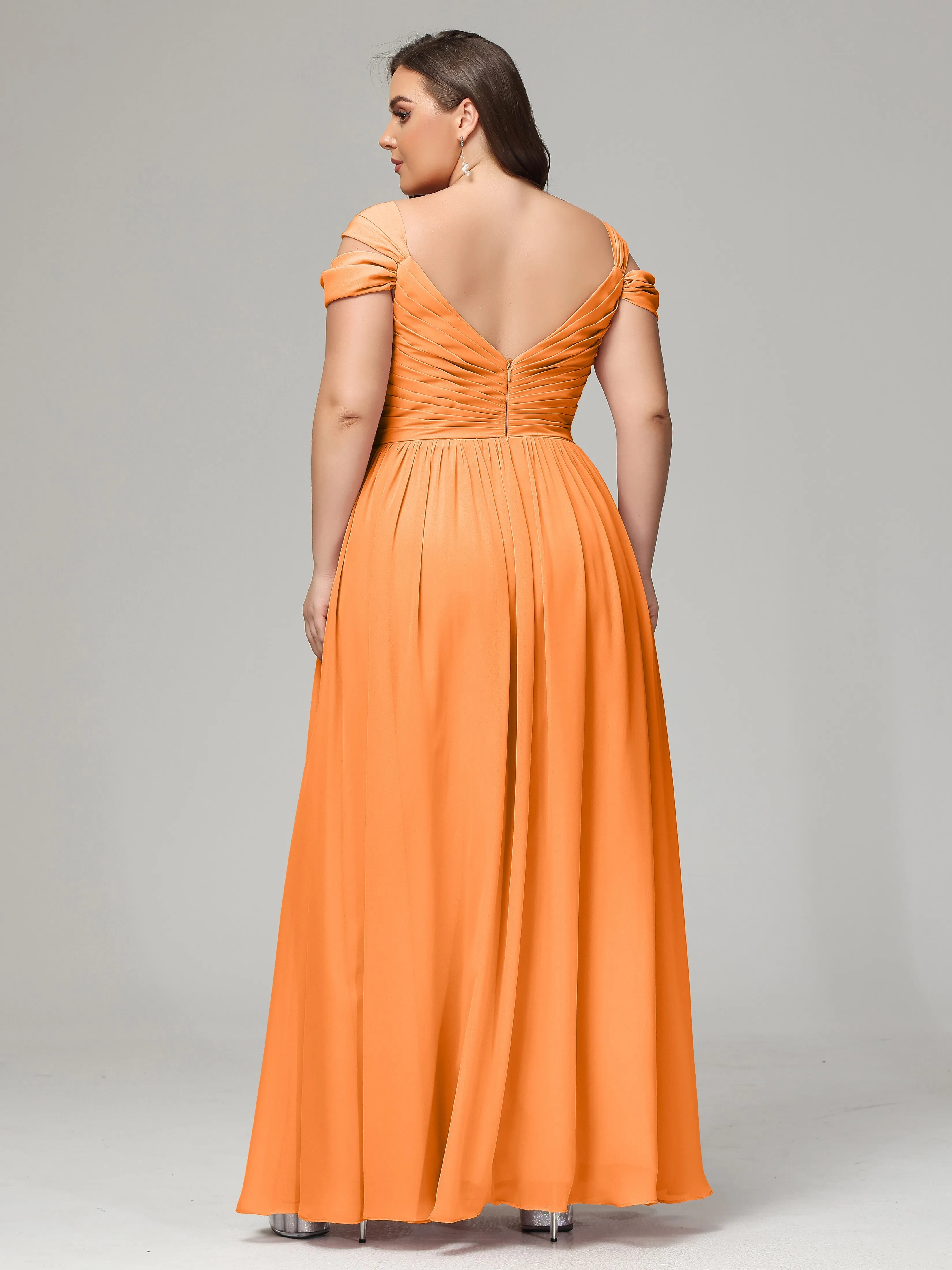 Cap Sleeves Chiffon Plus Size Bridesmaid Dresses With Split